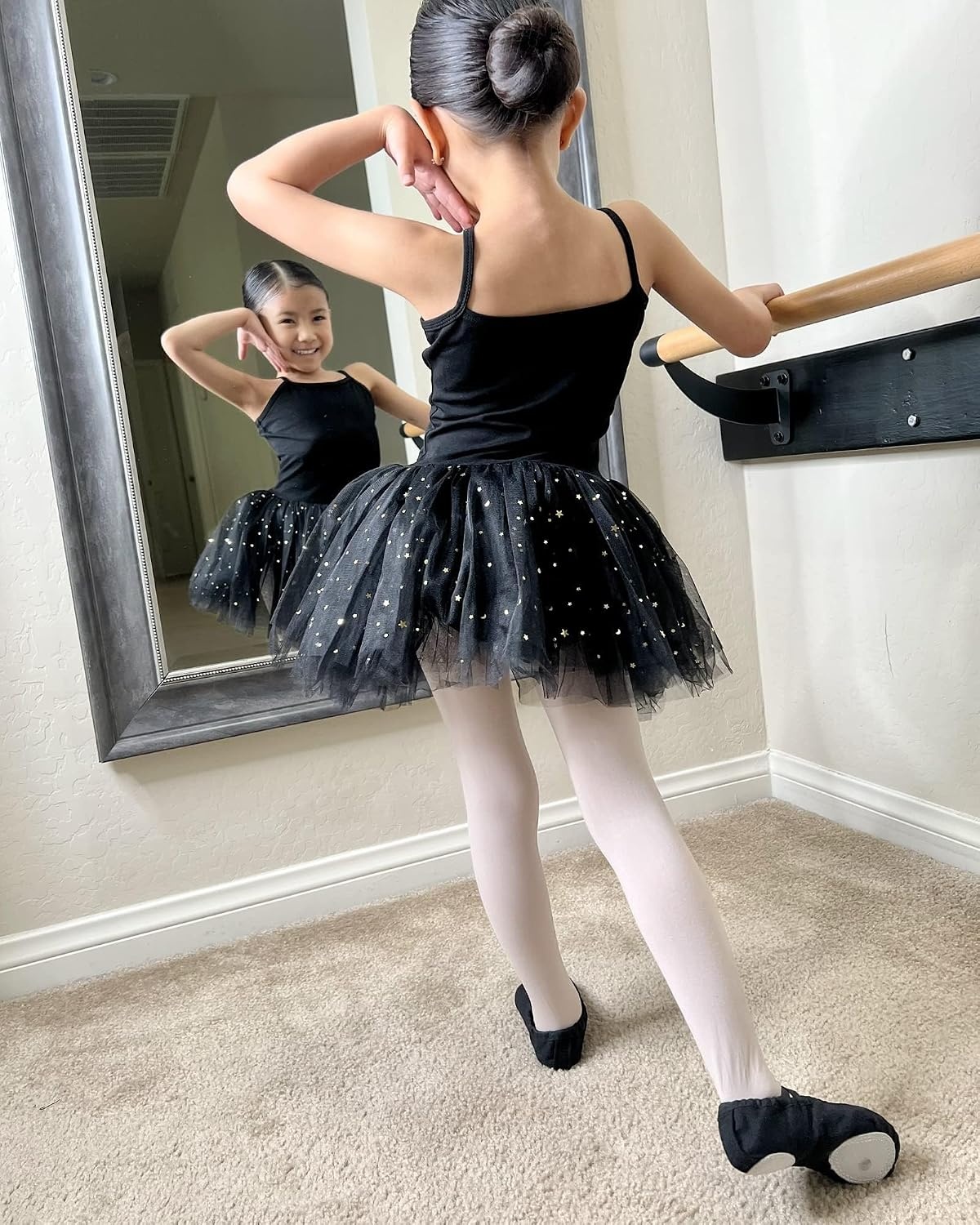 Stelle Girls’ Footed Ballet Tights for Dance Class Toddler Kids 2T-15Y | High Waist, Stretch, Opaque Coverage, Soft Stocking, Teen & Youth Pantyhose, Ballerina, Studio, Stage, Performance, Recital(Black+white)