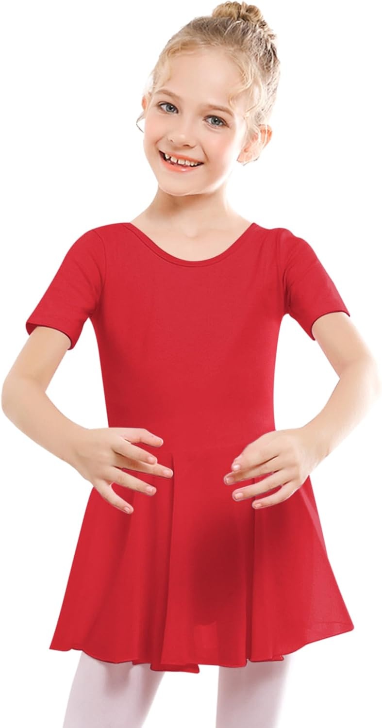 Stelle Ballet Leotards for Girls Dance Leotard with Skirt Toddler Ballet Outfit Criss-Cross Bow Back (Little/Big Kid)(Style 1-red(cross Back))