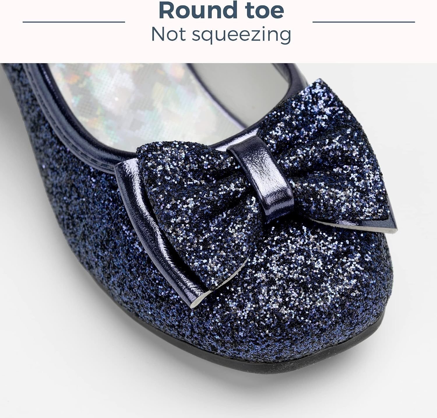 Stelle Girls Dress Shoes Glitter Princess Low Heels for Party Wedding Prom | Shiny glitter finish, Bowknot charms, 1 inch Low Heel, Cushioned comfort, Dress-up, Special occasions, Comfortable fit(T08-navy Glitter)