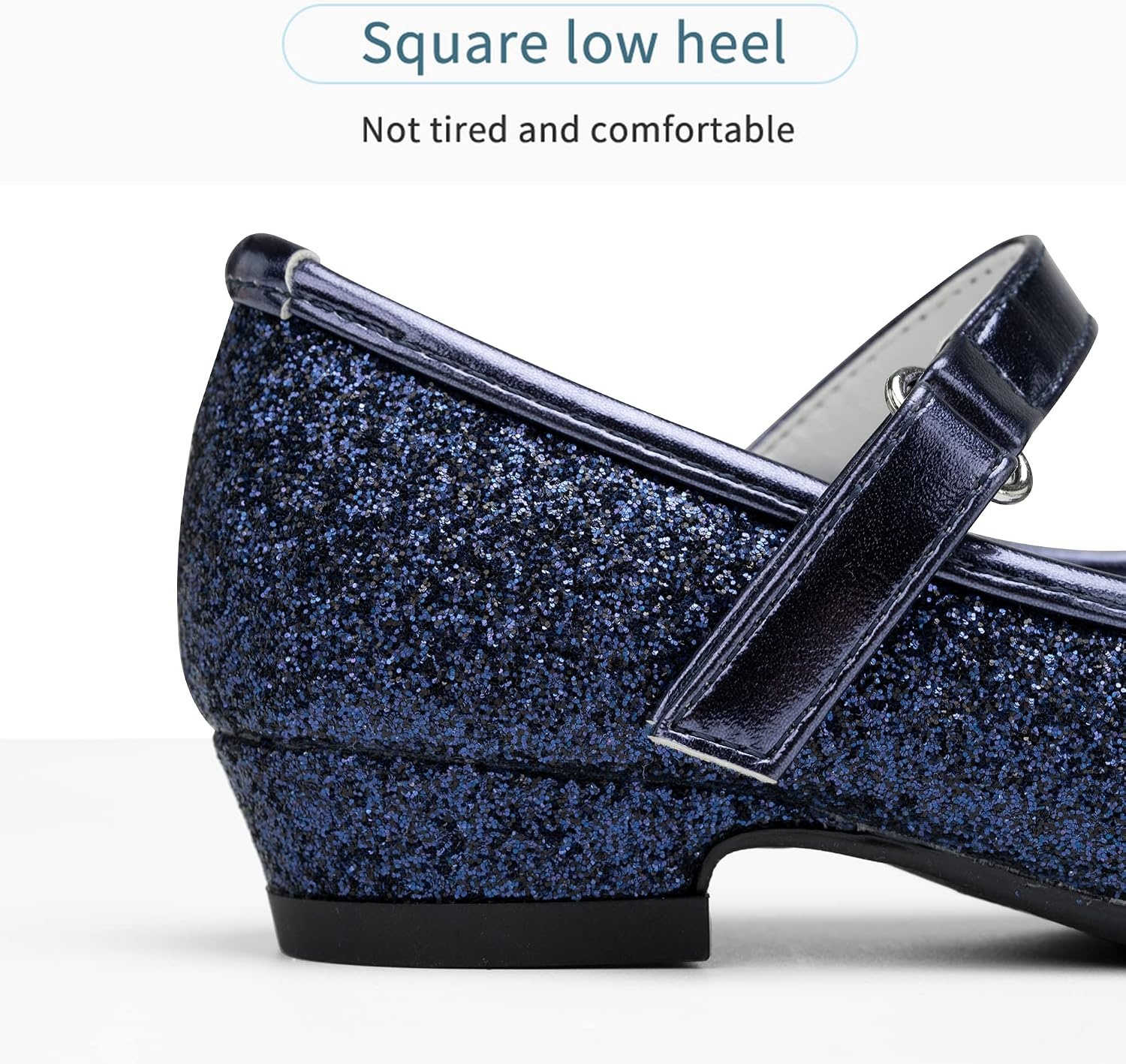 Stelle Girls Dress Shoes Glitter Princess Low Heels for Party Wedding Prom | Shiny glitter finish, Bowknot charms, 1 inch Low Heel, Cushioned comfort, Dress-up, Special occasions, Comfortable fit(T08-navy Glitter)
