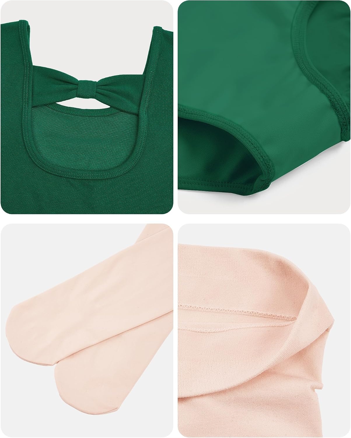 Stelle Girls Bow Back Leotard with Footed Tight for Ballet/Dance/Gymnastics | Short sleeve, Fully lined front, Bow back, Ballet/Dance/Gymnastics Leotards, Footed tights, High elasticity & durable(Green)