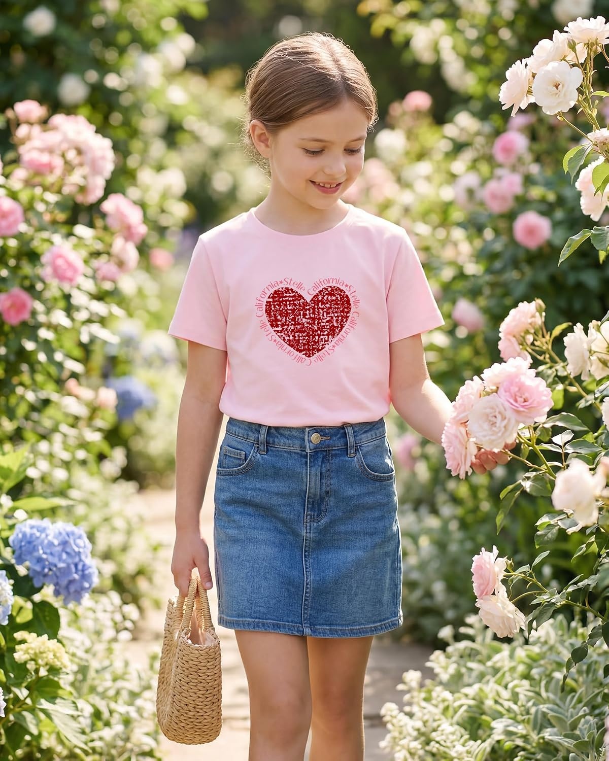 Stelle Girls Graphic T Shirt Cotton Crewneck Short Sleeve Casual Tee | Classic fit, Short sleeve, Soft cotton blend, Breathable, Stretch, Graphic print, School, Playdates, Vacation, Girls tshirt(Cali Heart|pink)