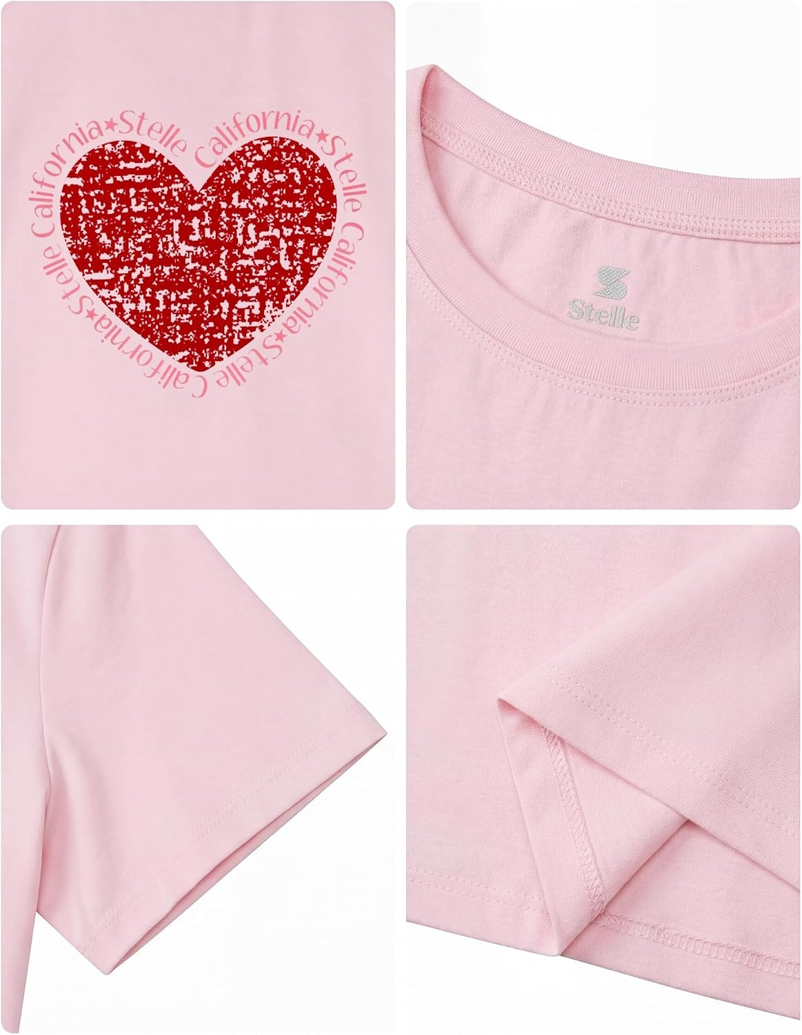 Stelle Girls Graphic T Shirt Cotton Crewneck Short Sleeve Casual Tee | Classic fit, Short sleeve, Soft cotton blend, Breathable, Stretch, Graphic print, School, Playdates, Vacation, Girls tshirt(Cali Heart|pink)