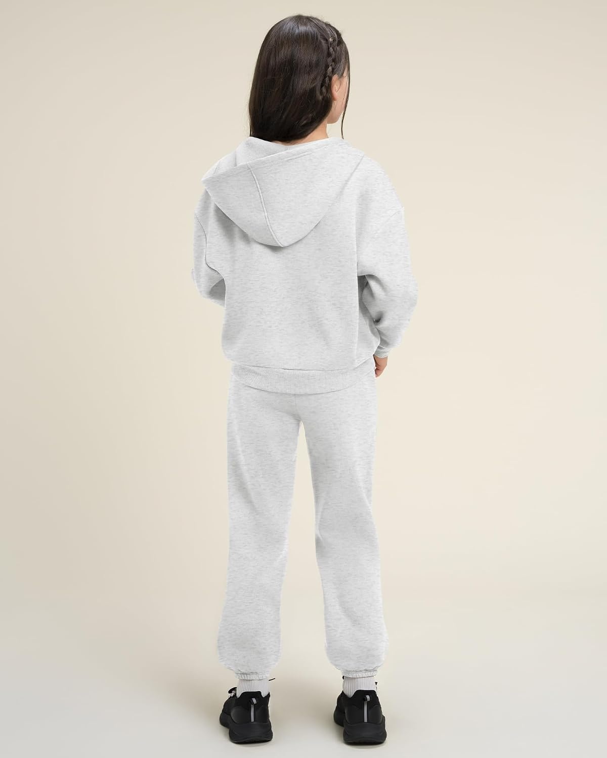 Stelle Girls 2 Piece Sweatsuit Zip Up Hoodies Joggers Tracksuit Sets 5-15Y | Fleece Lining,Thick Warm,Cozy,Hooded Jackets with Pockets,Full Zip Up Sweatshirts,Jogger with Pockets,Easy Pull On(Light Heather Grey)