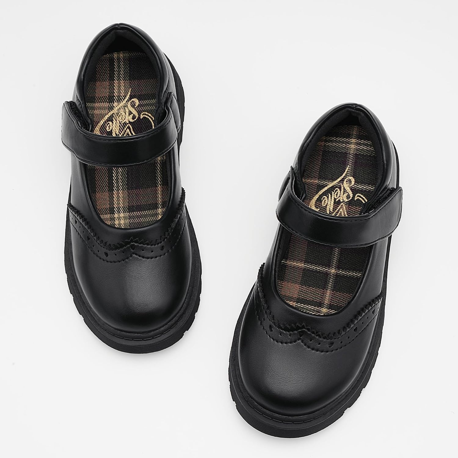 Stelle Girls School Shoes Chunky Oxford Mary Jane Flats(Black)