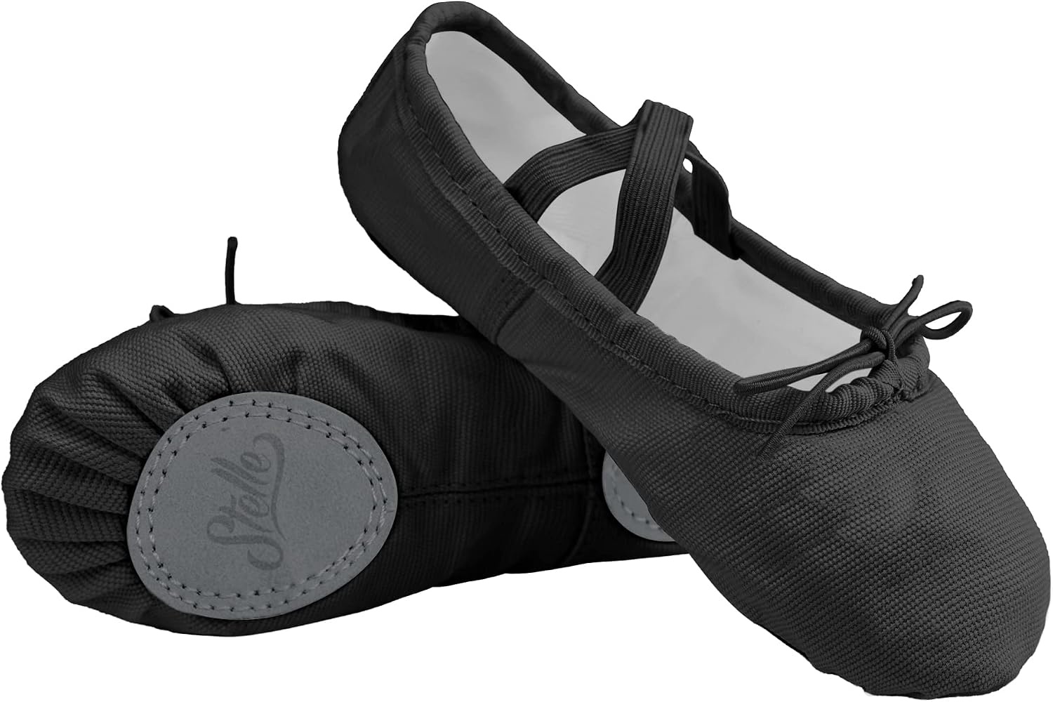 Stelle Canvas Ballet Shoes for Girls Split Sole Drawstring Dance Slippers | Lightweight construction, Secure elastic drawstring, Soft cotton lining, Durable suede outsole, Toddler to big kids, Training(Black)
