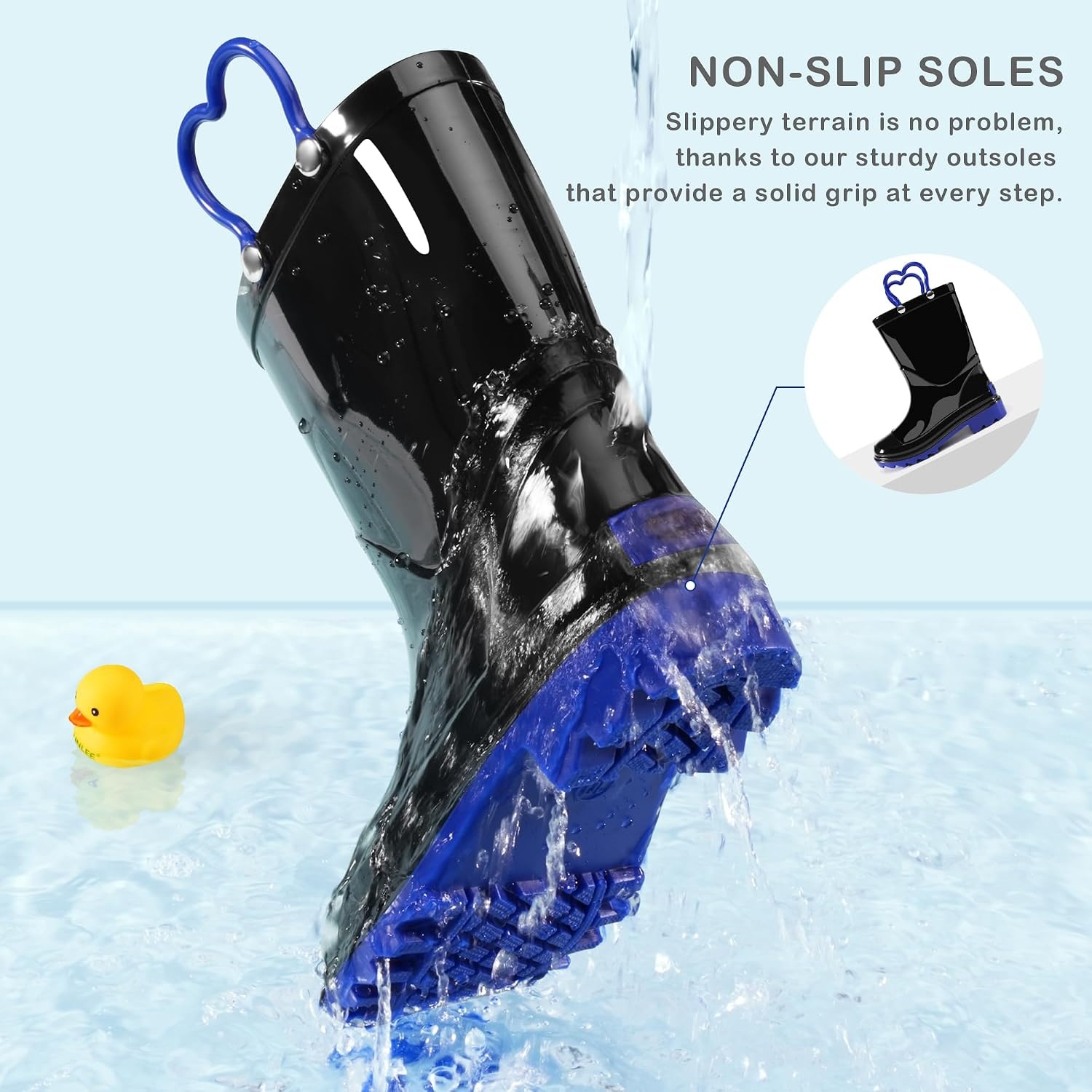 Stelle Toddler Rain Boots for Girls | Waterproof Flexible cozy Lightweight Easy-On Heart Handles Non-Slip sole Rain puddle play everyday wear Toddler to big kids(Black)