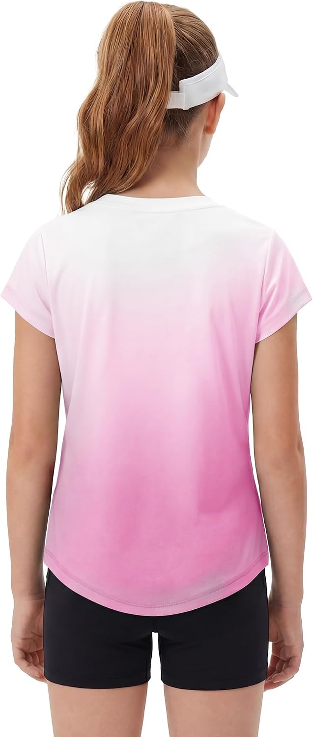 Stelle Girls Athletic Shirts Short Sleeve Running Dry Fit Tops Kids Teens(Rose Petal)
