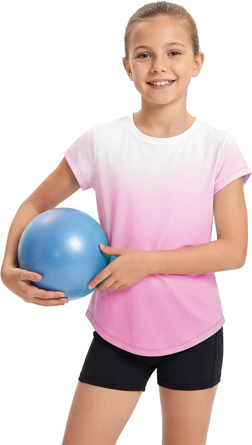 Stelle Girls Athletic Shirts Short Sleeve Running Dry Fit Tops Kids Teens(Rose Petal)