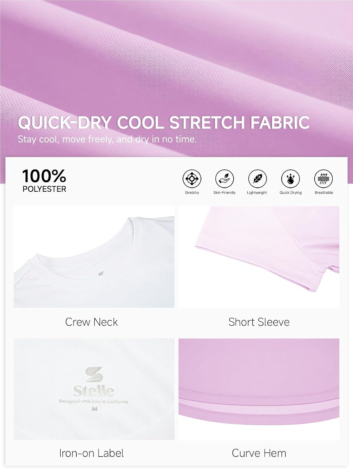 Stelle Girls Athletic Shirts Short Sleeve Running Dry Fit Tops Kids Teens(Rose Petal)