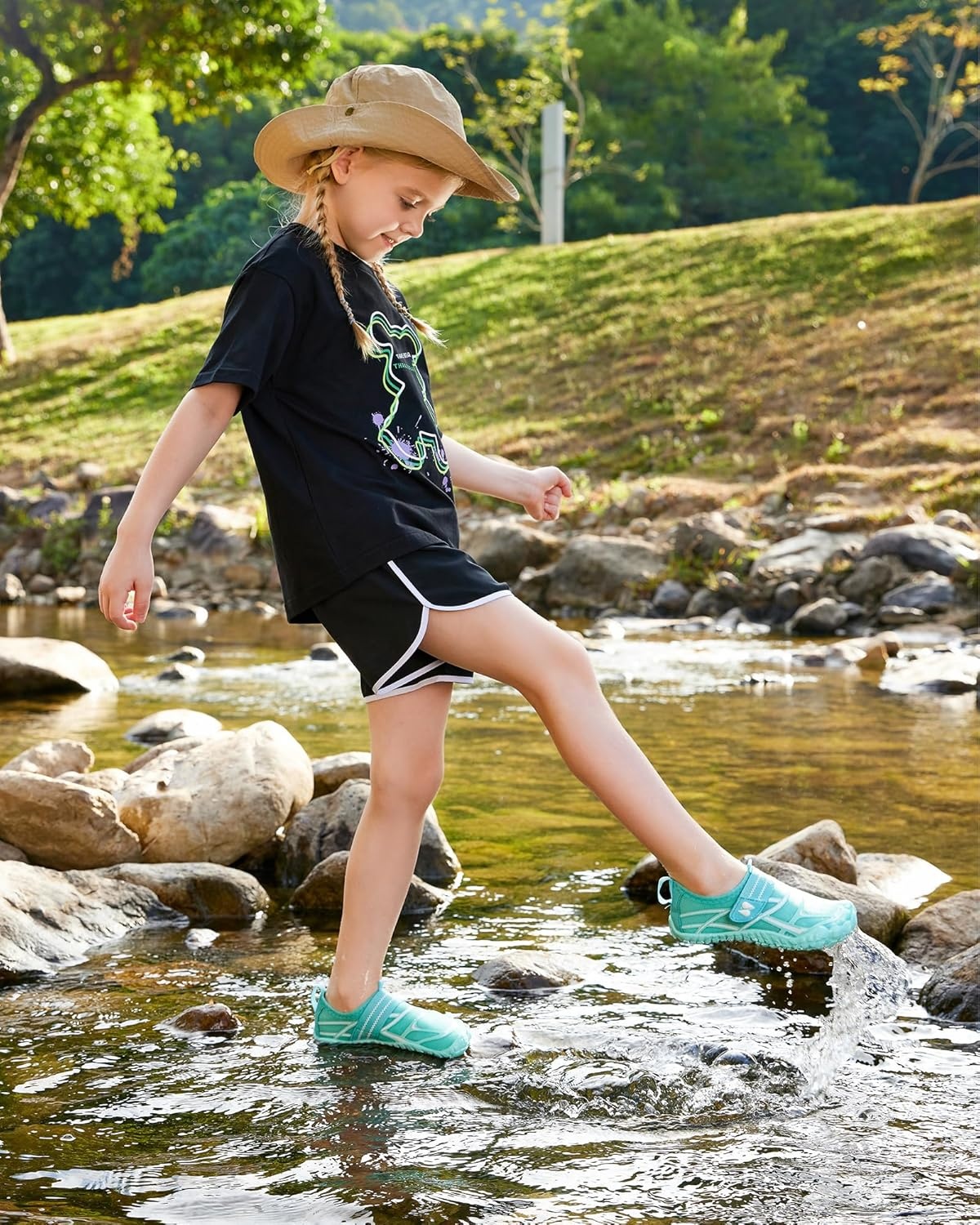 Stelle Kids Water Shoes Wide Toe Box Barefoot Quick Dry Non-Slip Aqua Shoes for Boys Girls Toddler Beach Swim Pool(Mint Green)