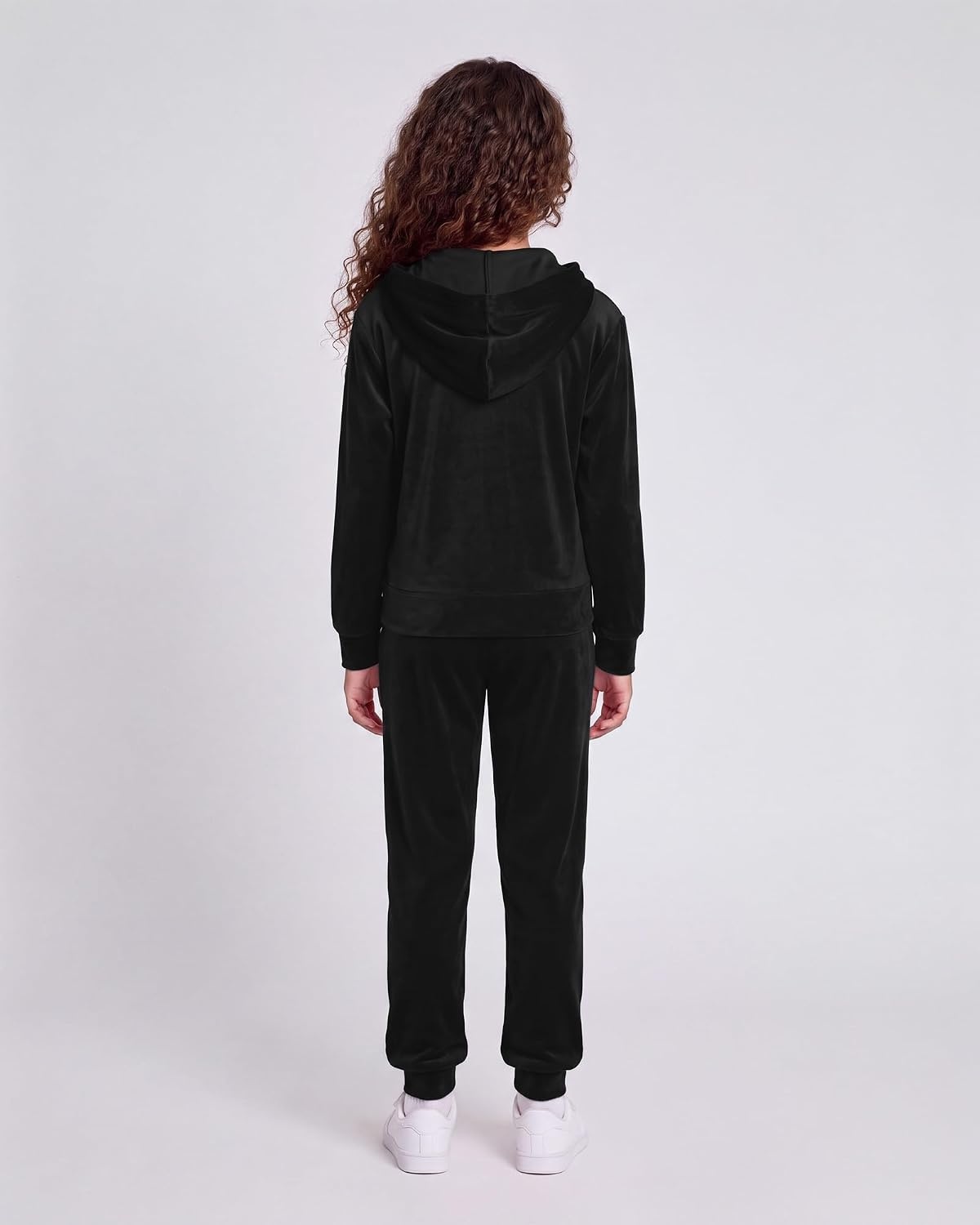 Stelle Girls Velour Tracksuits Zip Up Hoodies Joggers with Pockets 5-15 Y(Black)
