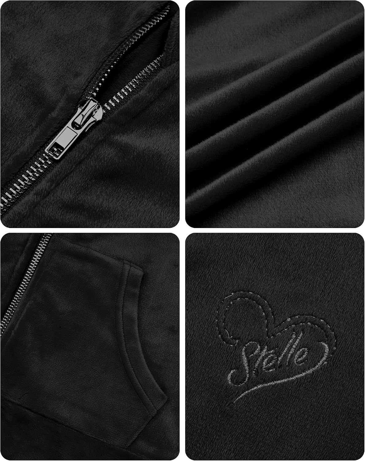 Stelle Girls Velour Tracksuits Zip Up Hoodies Joggers with Pockets 5-15 Y(Black)