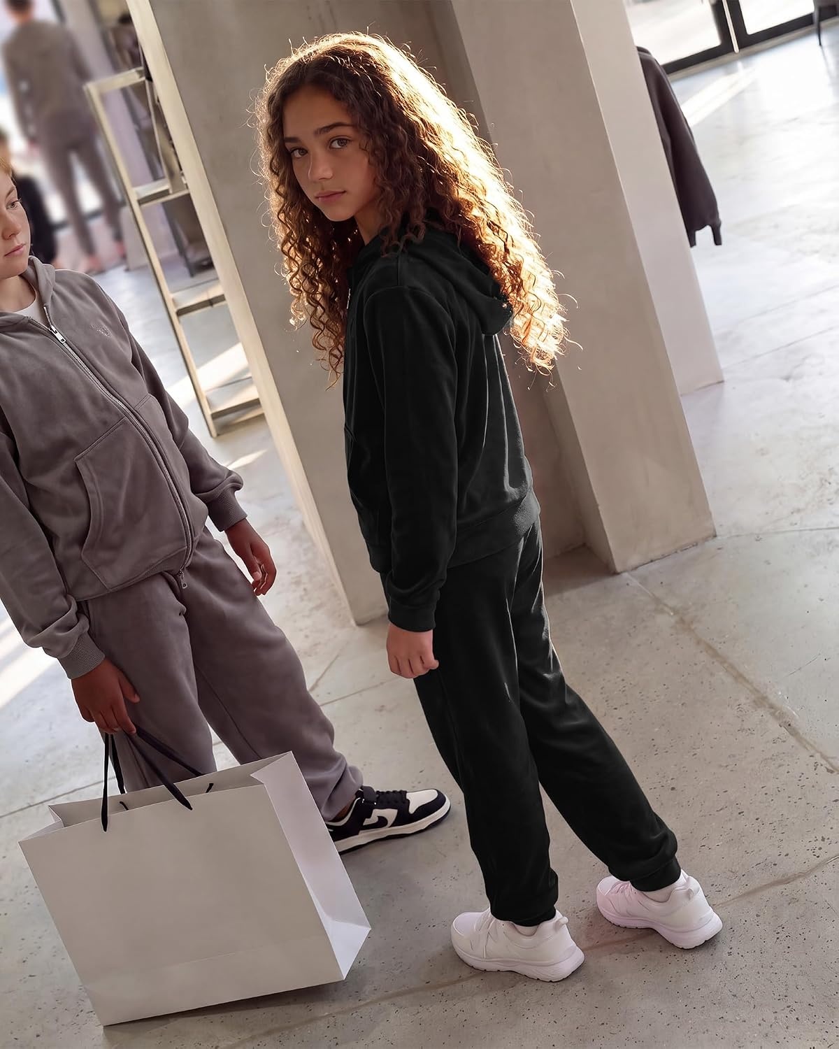 Stelle Girls Velour Tracksuits Zip Up Hoodies Joggers with Pockets 5-15 Y(Black)