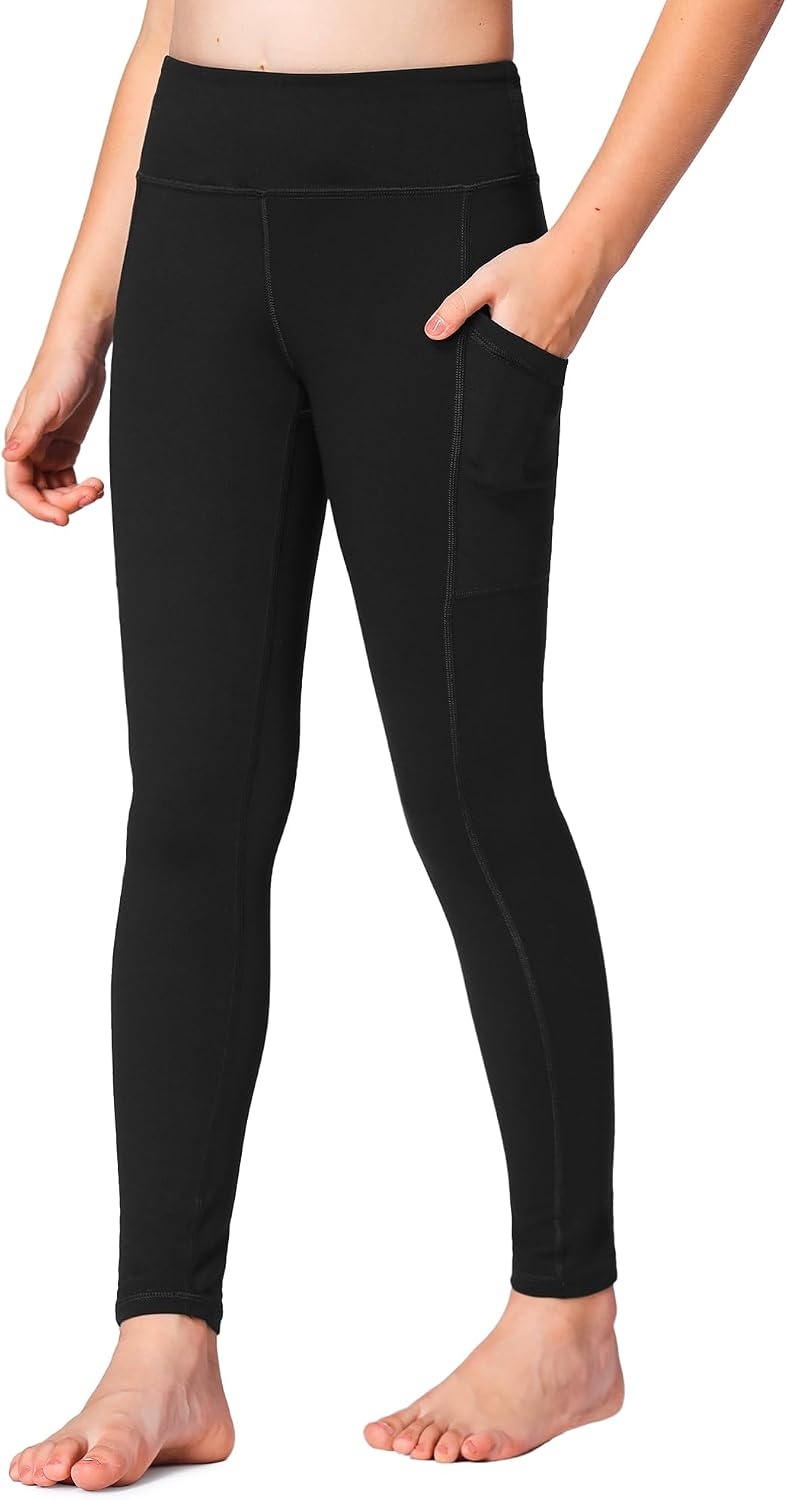 Stelle Girls’ Athletic Leggings Kids Dance Running Yoga Pants Workout Active Dance Tights with Pockets(Black-charcoal-navy-espresso)