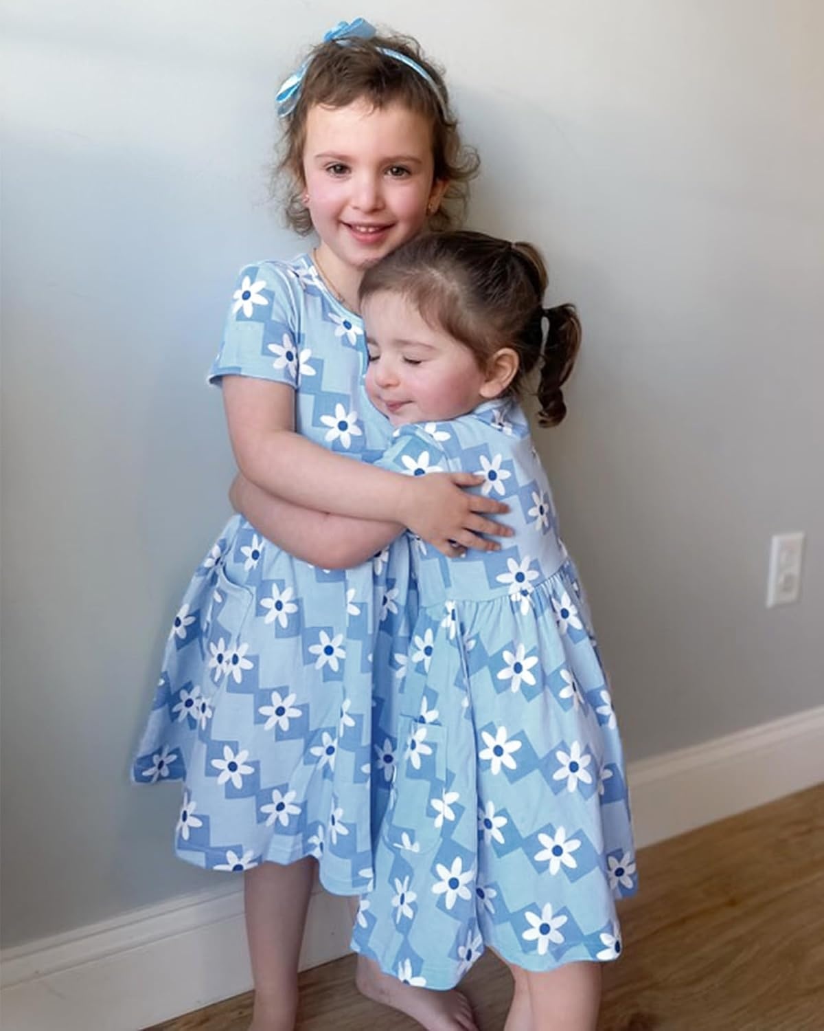 Stelle Girls Cotton Short Sleeve Twirl Skater Dress 3T-12Y | Twirl-Friendly Skirt, A Line,Criss Cross Back,Dress for School,Dance,Playwear,Casual,Active,Soft Stretch Breathable Comfy(Mosaic Daisy Print)
