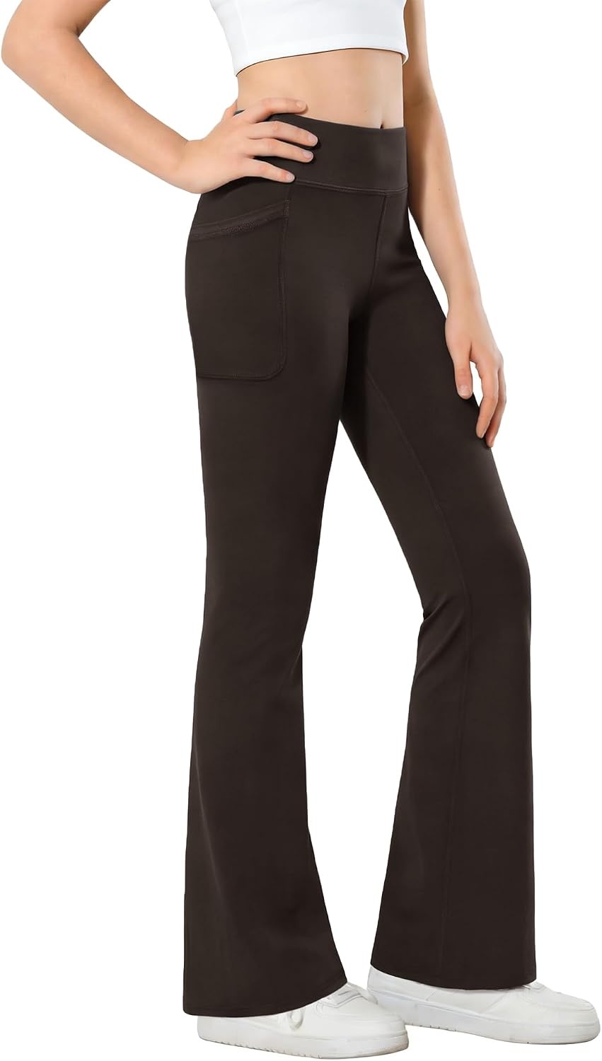 Stelle Girls Flare Leggings High Waisted Bootcut Yoga Pants with Pockets(Espresso)