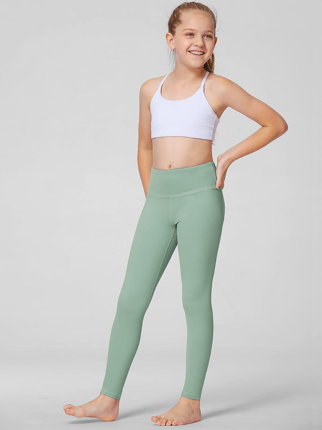 Stelle Girls Leggings with Hidden Pocket for Kids Dance Yoga Athletic Pants(Jade Green)