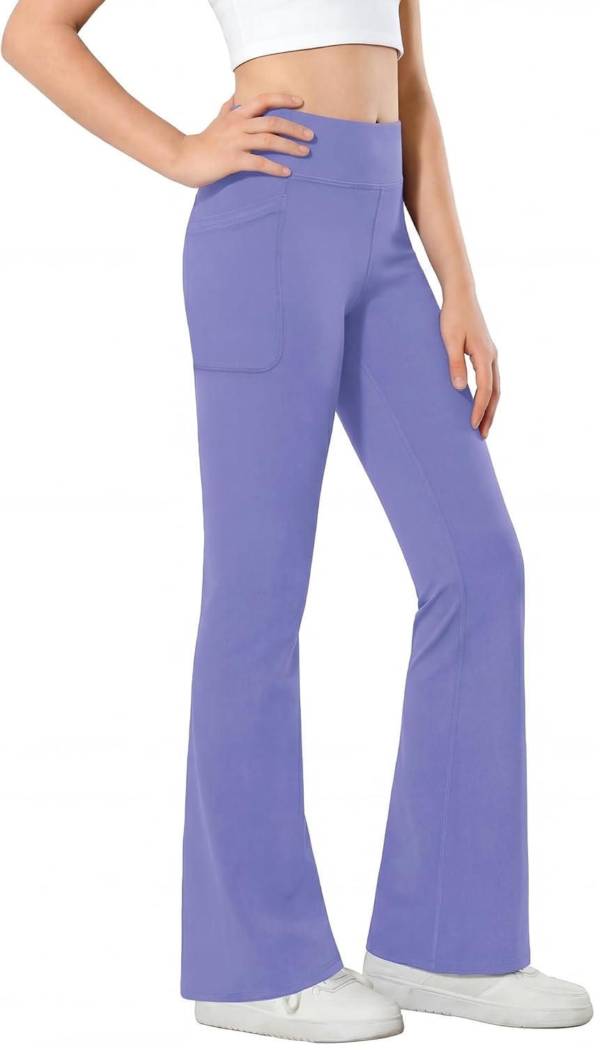 Stelle Girls Flare Leggings High Waisted Bootcut Yoga Pants with Pockets(Periwinkle)