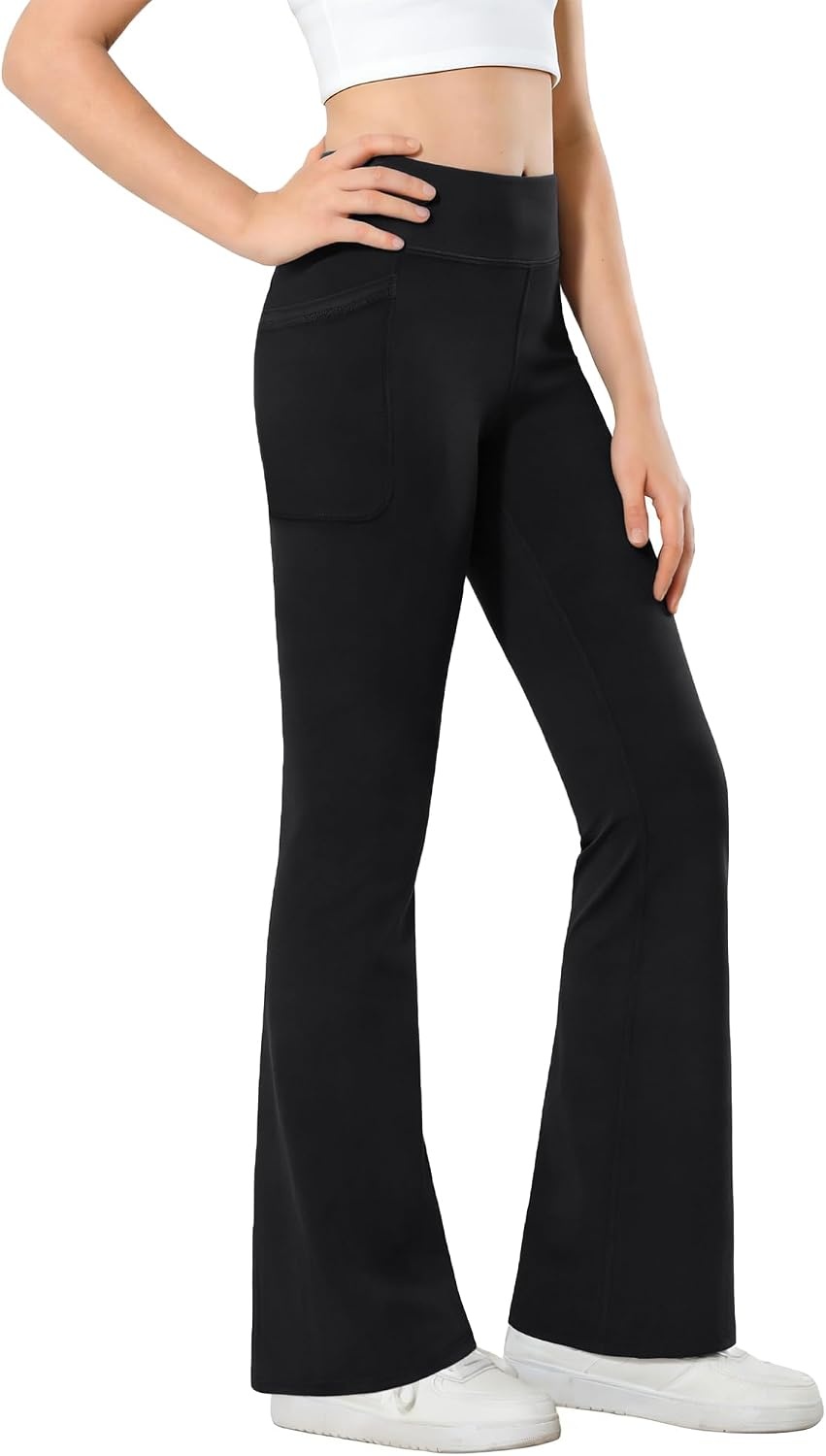 Stelle Girls Flare Leggings High Waisted Bootcut Yoga Pants with Pockets(Black)
