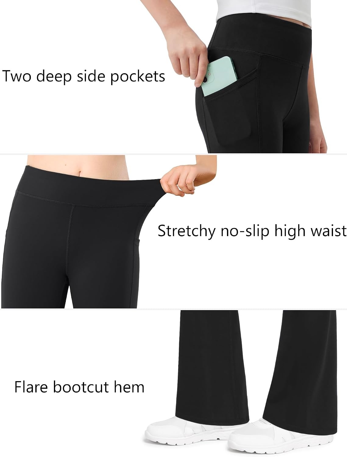 Stelle Girls Flare Leggings High Waisted Bootcut Yoga Pants with Pockets(Black)
