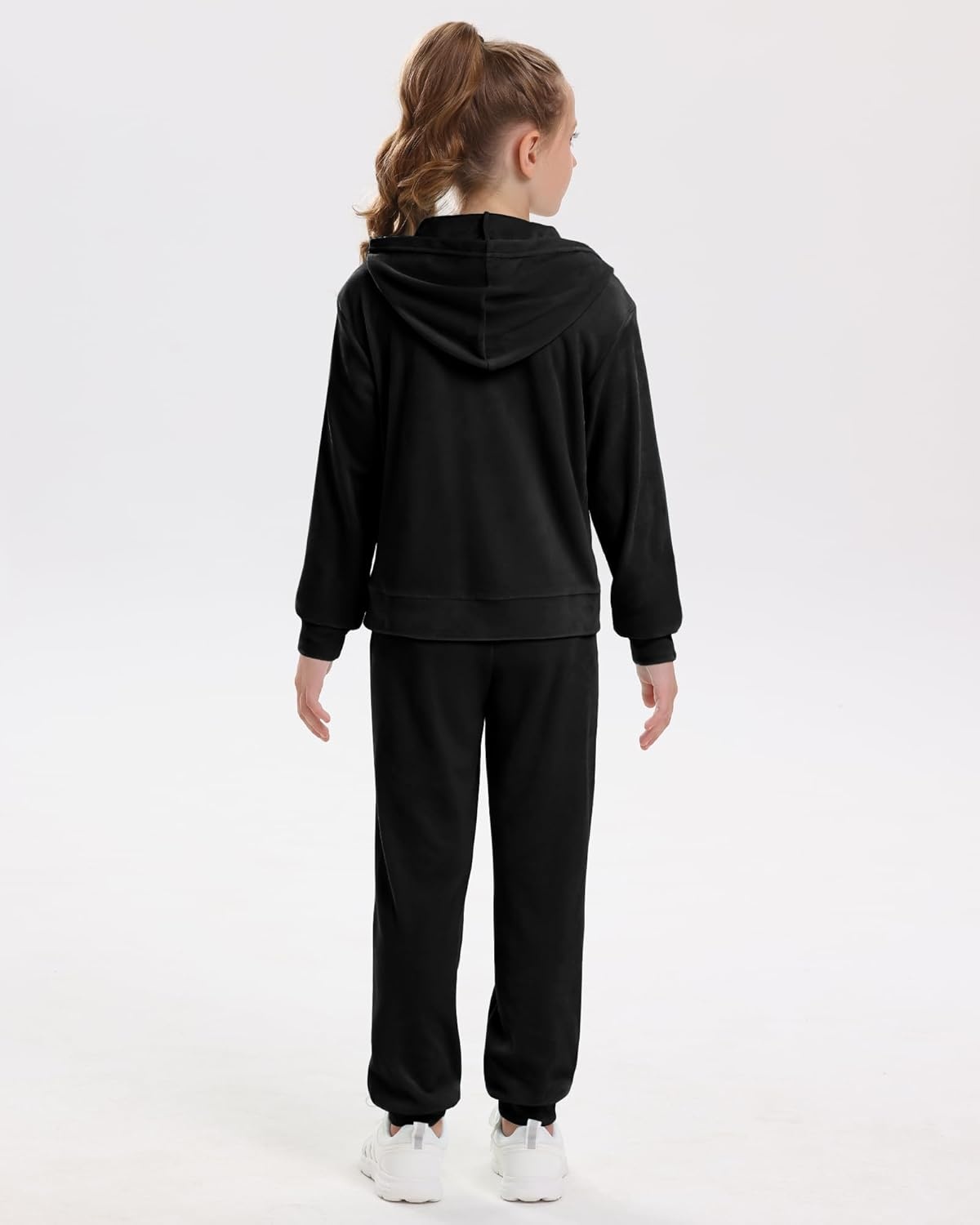 Stelle Girls Velour Tracksuits Zip Up Hoodies Joggers with Pockets 5-15 Y | Sweatshirt with Pockets,Chin Guard,Elastic Waist,Fall Winter Outfits,Holiday,Christmas,Toddler,Little Girl ,Tween,Teen,Preppy(Black)