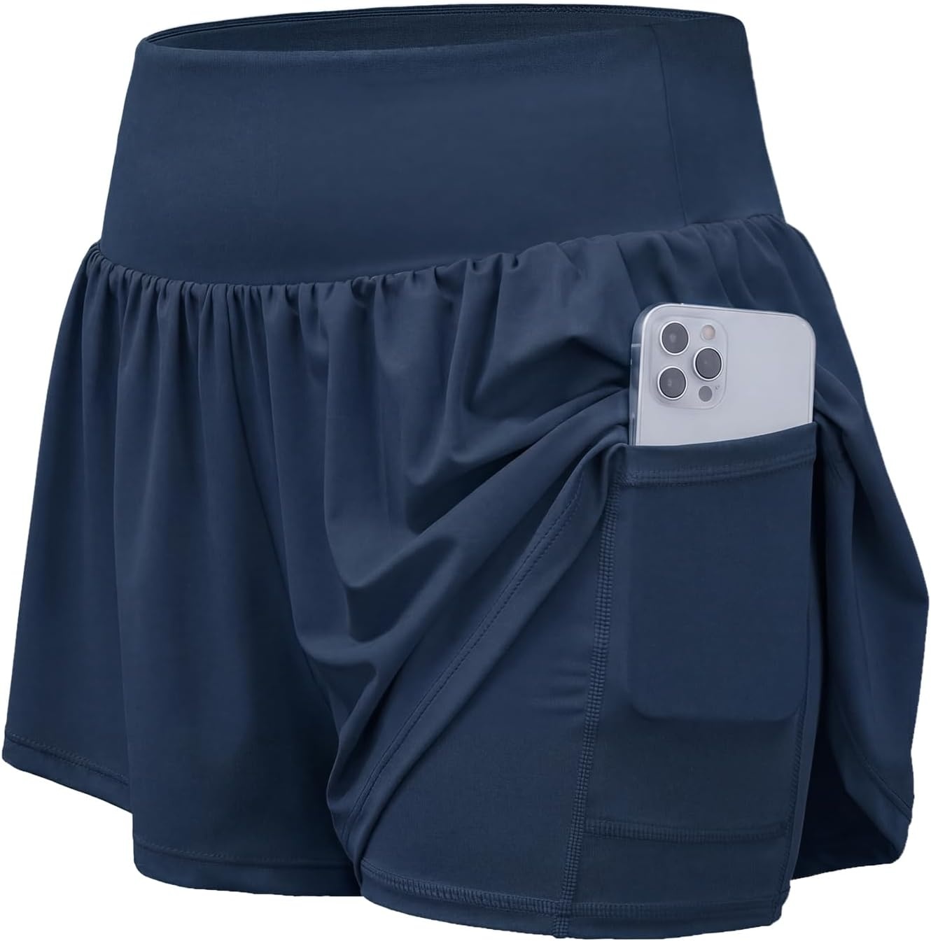 Stelle Women 2 in 1 Running Shorts Flowy Athletic Short with Liner Pockets(Navy)
