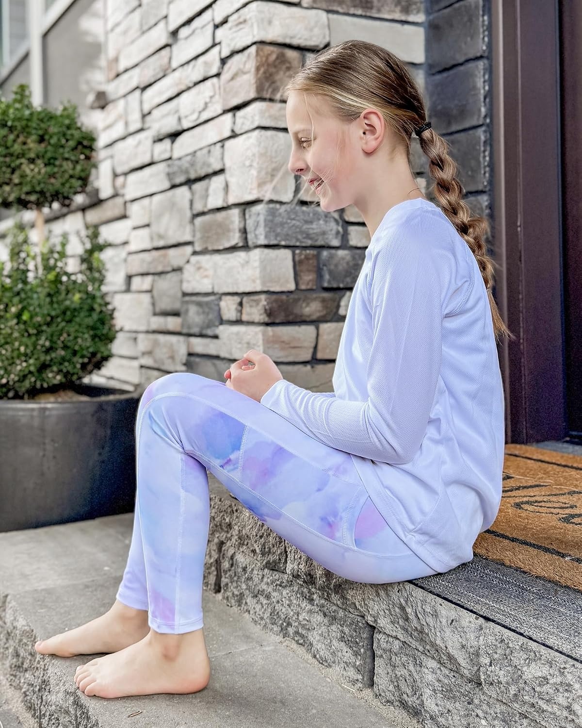 Stelle Girls Leggings with Pockets Kids Dance Yoga Running Athletic Pants(Lilac Sky)