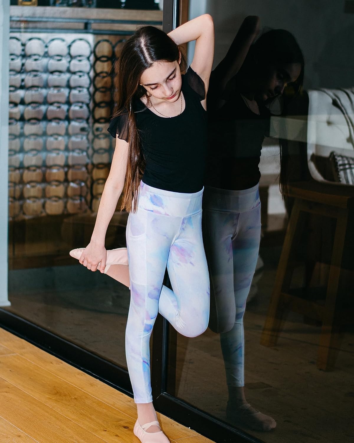 Stelle Girls Leggings with Pockets Kids Dance Yoga Running Athletic Pants(Lilac Sky)