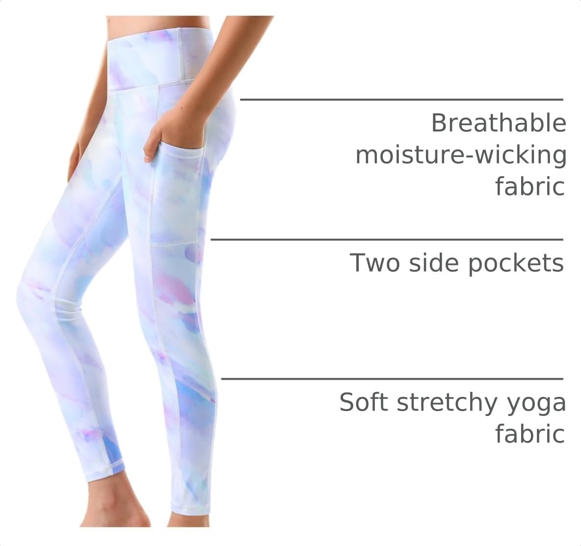 Stelle Girls Leggings with Pockets Kids Dance Yoga Running Athletic Pants(Lilac Sky)
