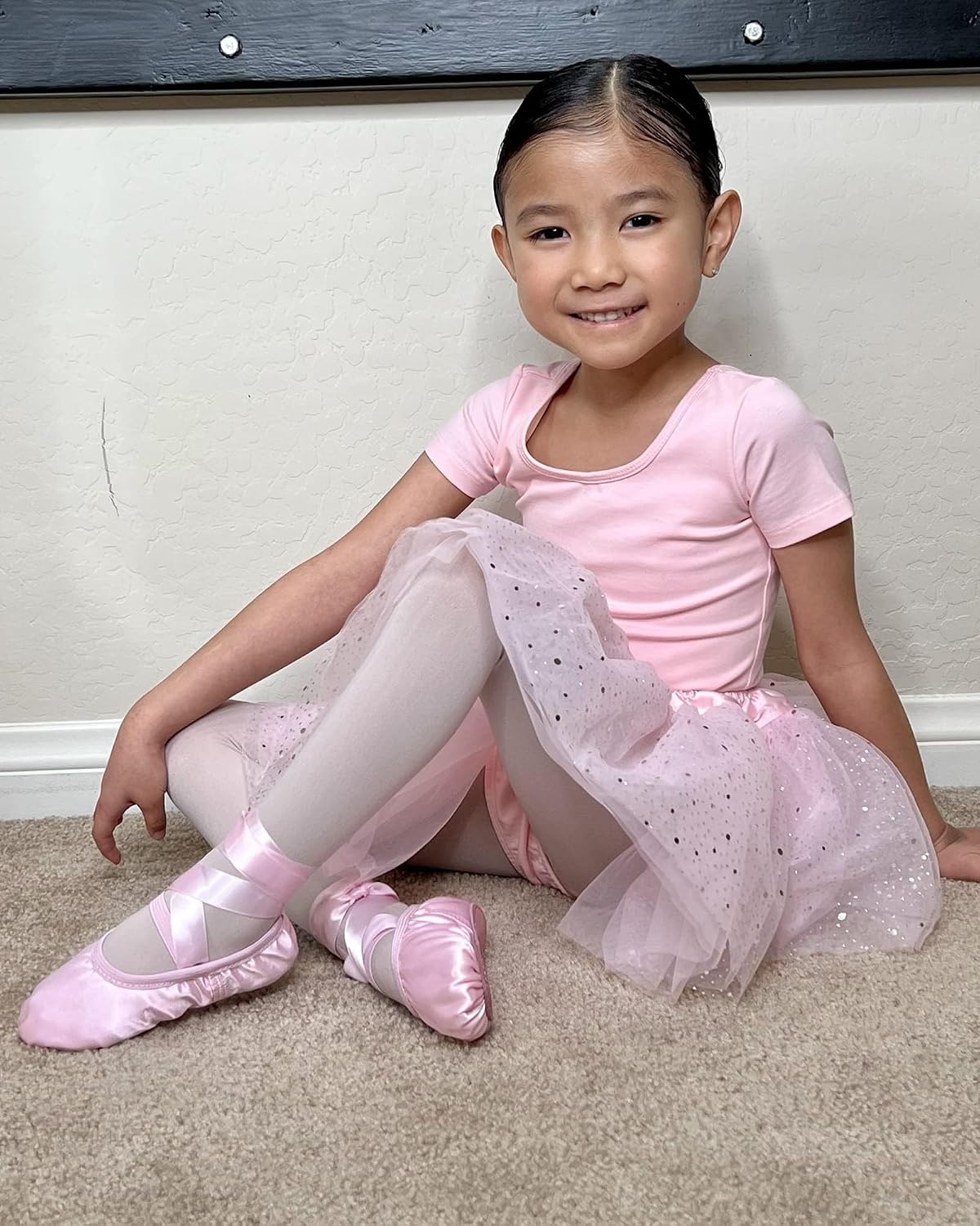 Stelle Girls’ Footed Ballet Tights for Dance Class Toddler Kids 2T-15Y | High Waist, Stretch, Opaque Coverage, Soft Stocking, Teen & Youth Pantyhose, Ballerina, Studio, Stage, Performance, Recital(Ballet Pink+white)