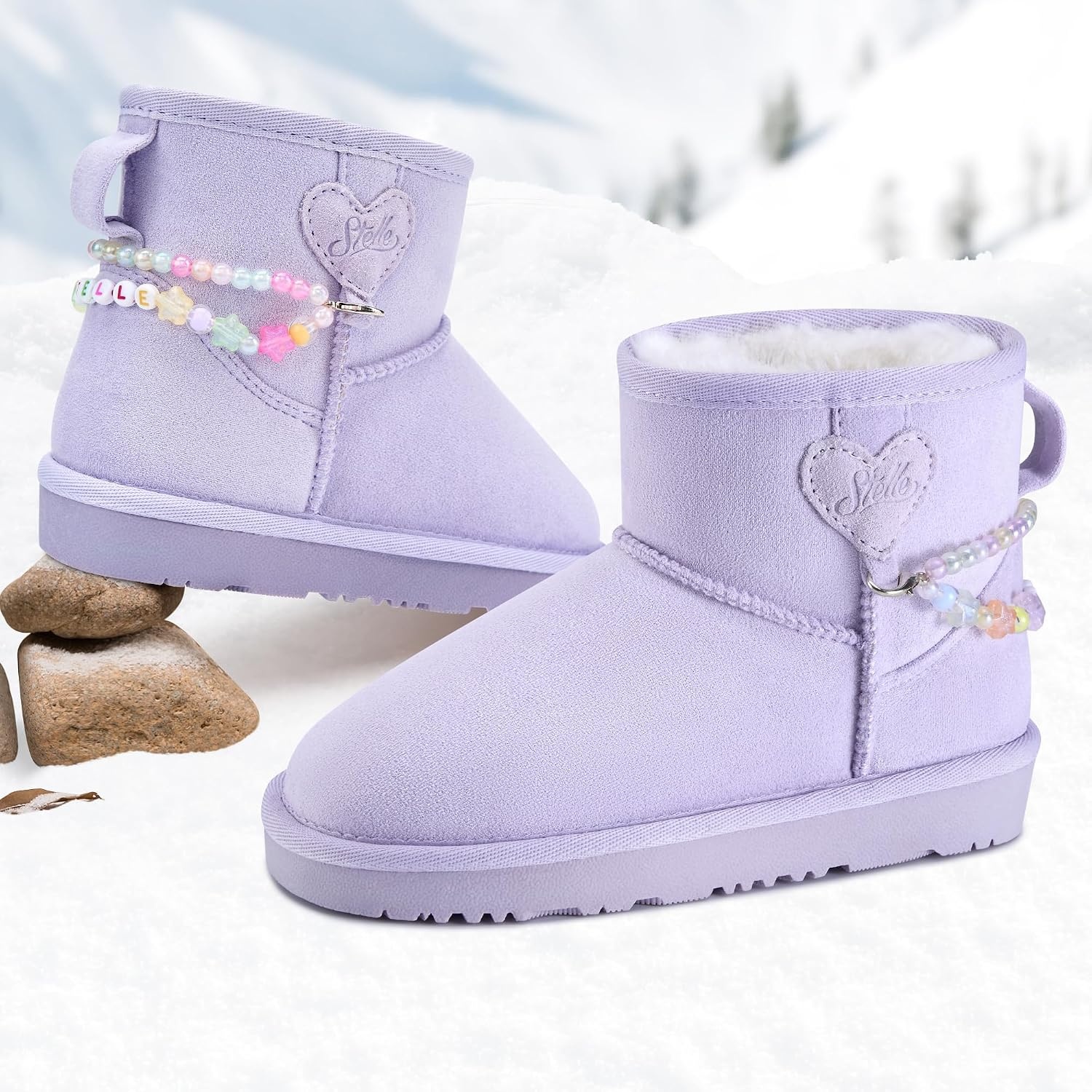 Stelle Girls Winter Boots Warm Fur Lined Snow Boots(Lavender)