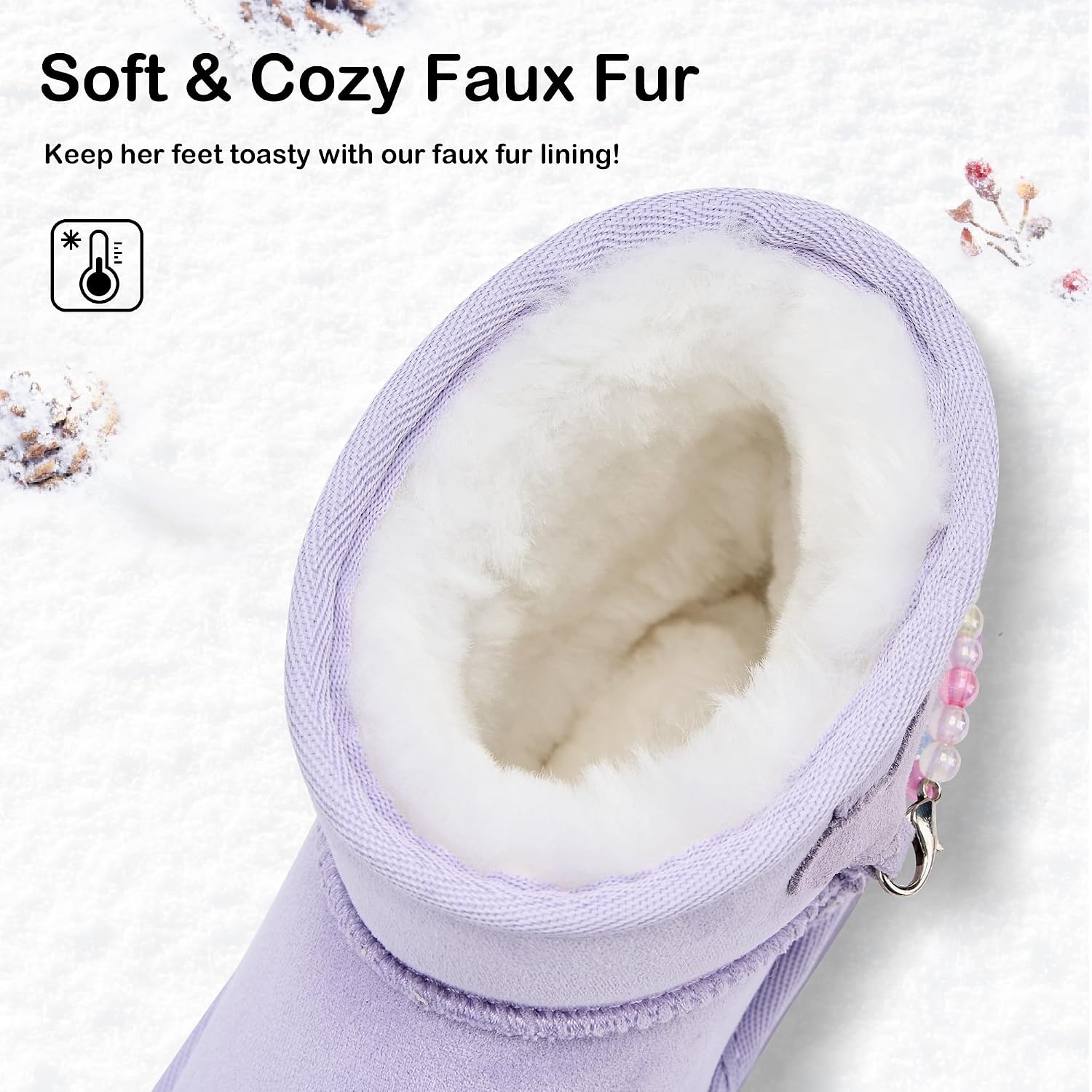 Stelle Girls Winter Boots Warm Fur Lined Snow Boots(Lavender)
