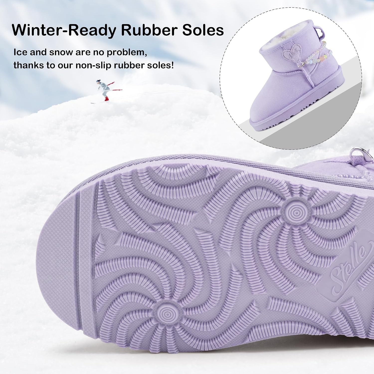 Stelle Girls Winter Boots Warm Fur Lined Snow Boots(Lavender)