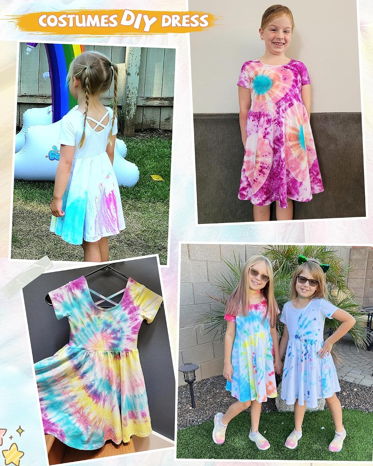 Stelle Girls Cotton Short Sleeve Twirl Skater Dress 3T-12Y(A02-white (Without Pocket))