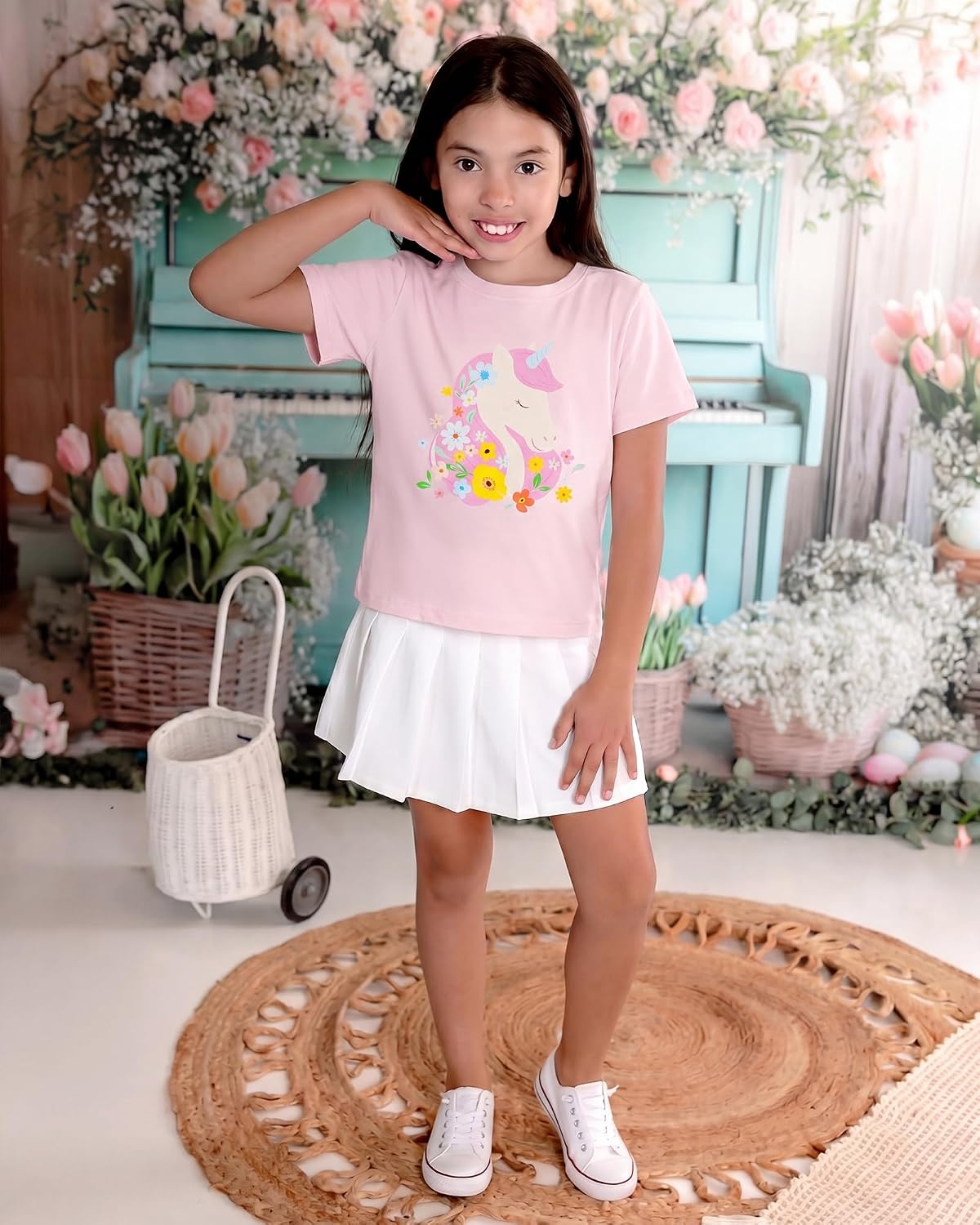 Stelle Girls Graphic T Shirt Cotton Crewneck Short Sleeve Casual Tee | Classic fit, Short sleeve, Soft cotton blend, Breathable, Stretch, Graphic print, School, Playdates, Vacation, Girls tshirt(Lilac Unicorn|pink)
