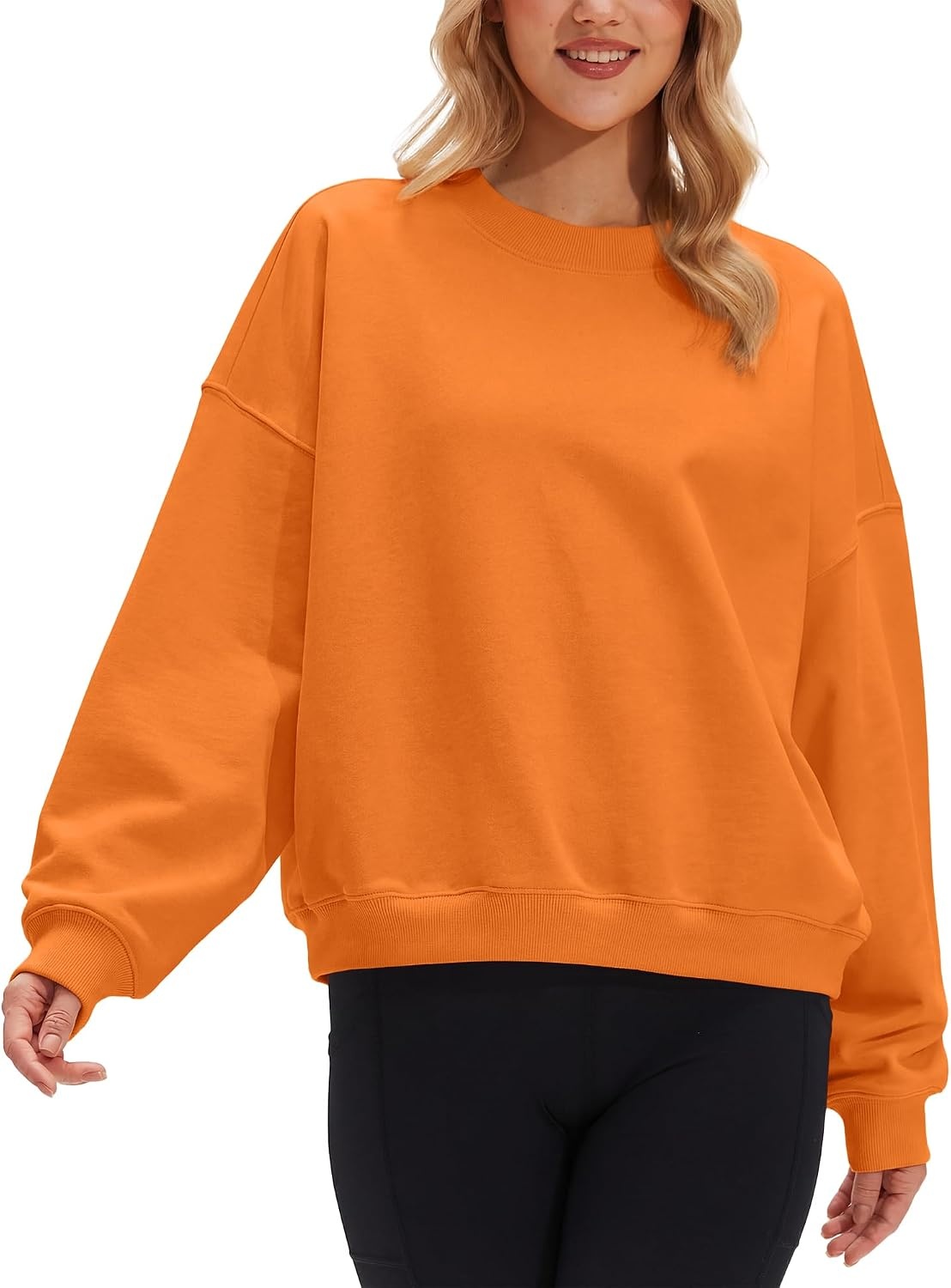 Stelle Women’s 100% Cotton Oversized Sweatshirt Crewneck Pullover | Pure Cotton, Relaxed fit, Hip-Length, Brushed comfy, Layering essential, Lounge, Travel, Streetwear, Versatile(Orange)