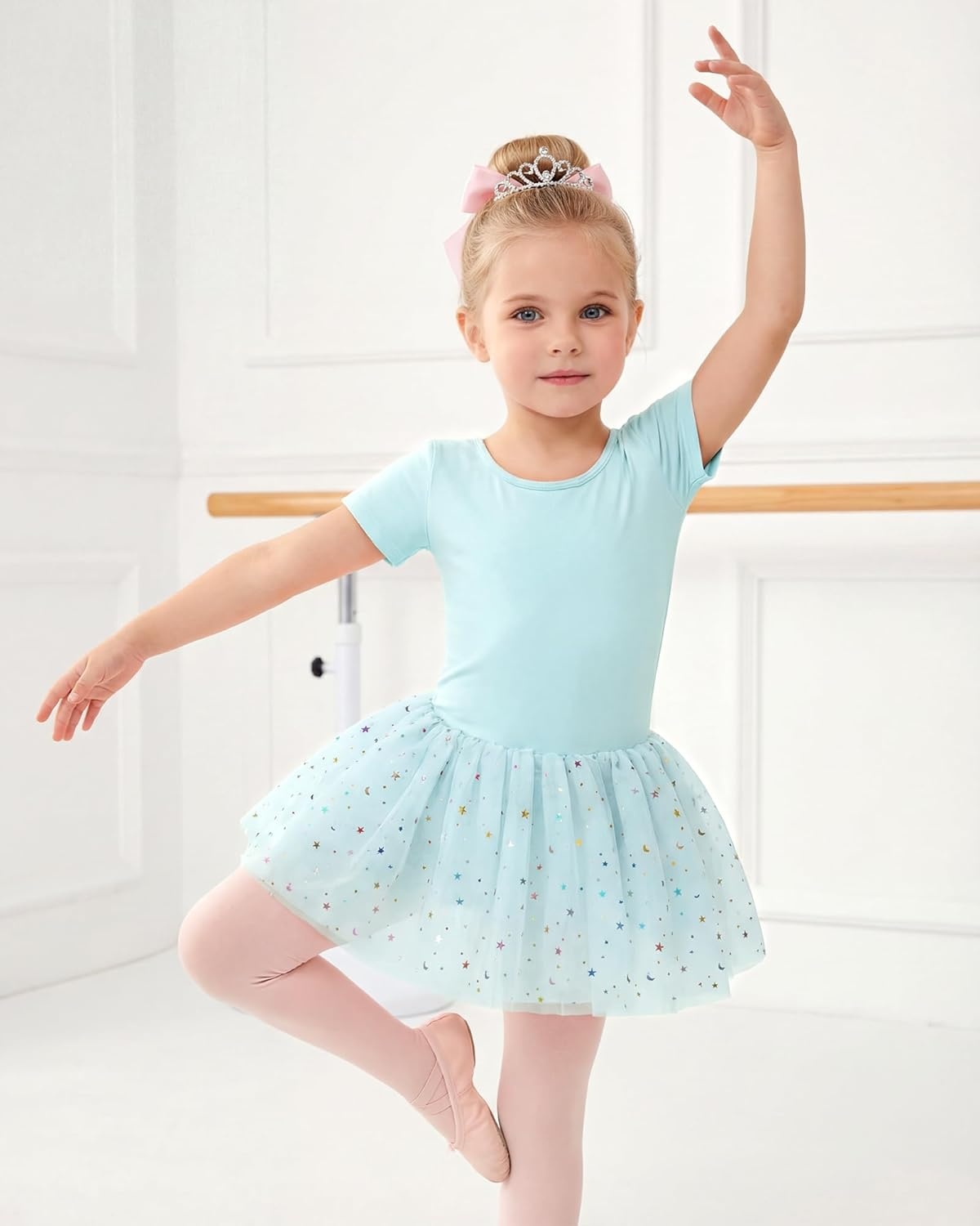 Stelle Girls Dance Leotards with Sequin Tutu Dress Ballet Leotards Gymnastic Ballerina Costume Toddler Ballet Outfit(Blue)