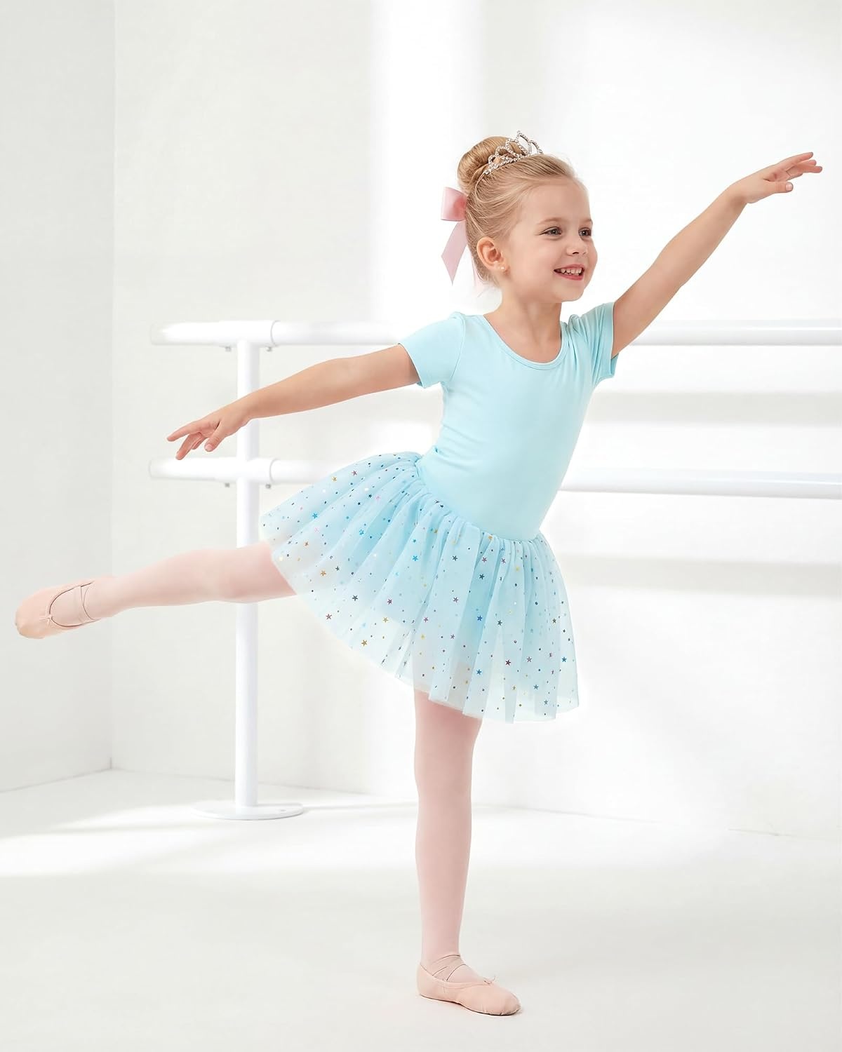 Stelle Girls Dance Leotards with Sequin Tutu Dress Ballet Leotards Gymnastic Ballerina Costume Toddler Ballet Outfit(Blue)