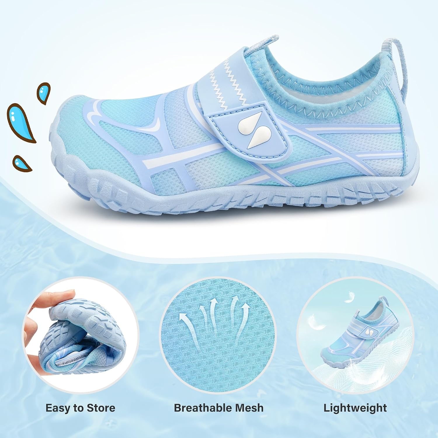 Stelle Kids Water Shoes Wide Toe Box Barefoot Quick Dry Non-Slip Aqua Shoes for Boys Girls Toddler Beach Swim Pool(Icy Blue)