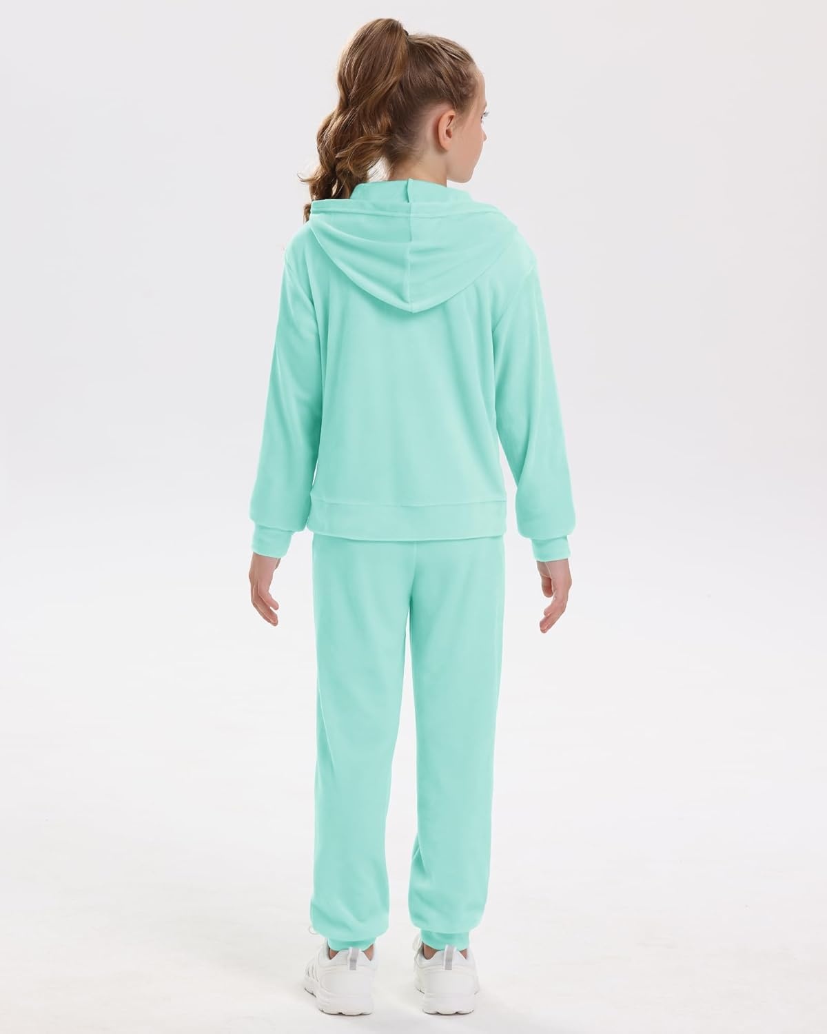 Stelle Girls Velour Tracksuits Zip Up Hoodies Joggers with Pockets 5-15 Y | Sweatshirt with Pockets,Chin Guard,Elastic Waist,Fall Winter Outfits,Holiday,Christmas,Toddler,Little Girl ,Tween,Teen,Preppy(Mint Green)