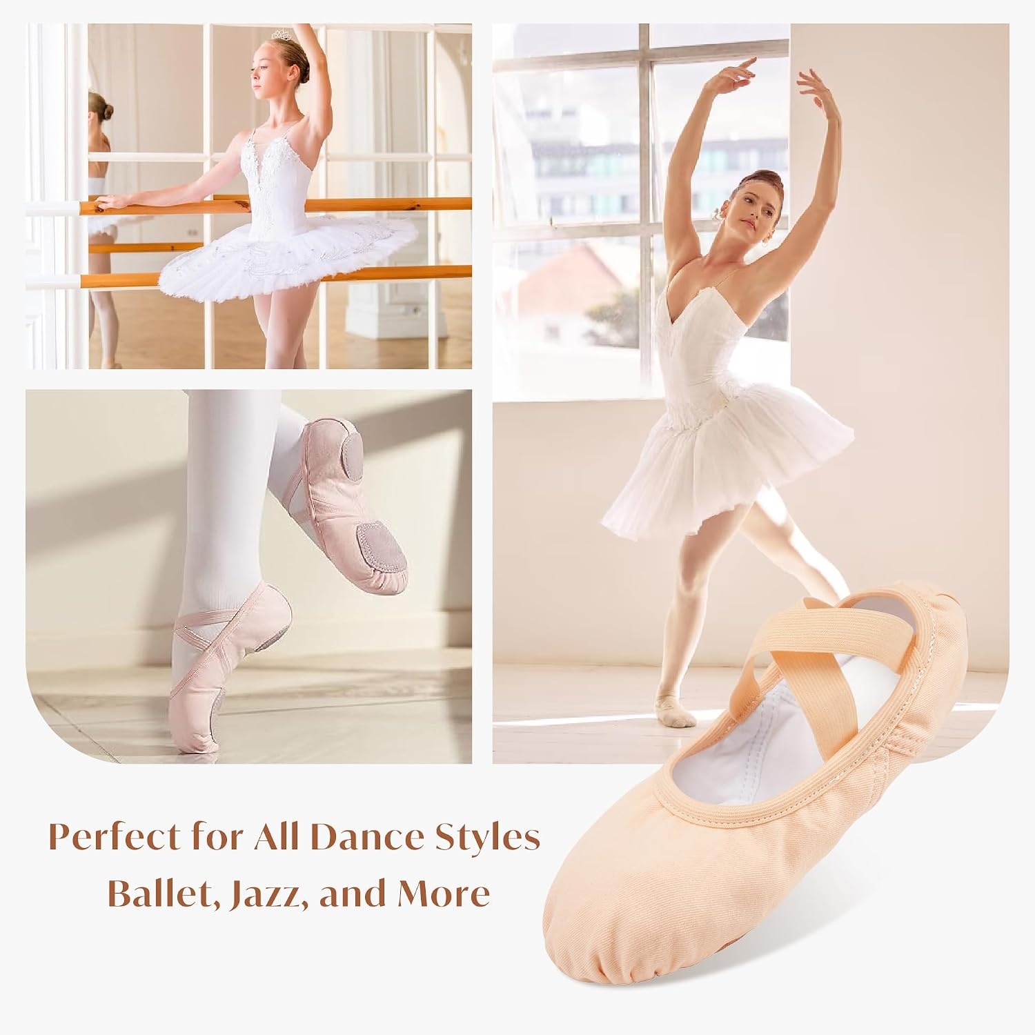Stelle Ballet Shoes for Women Highly Stretch Canvas Dance Slipper Ballet Mesh Flats Non-Slip Yoga(Ballet Pink)