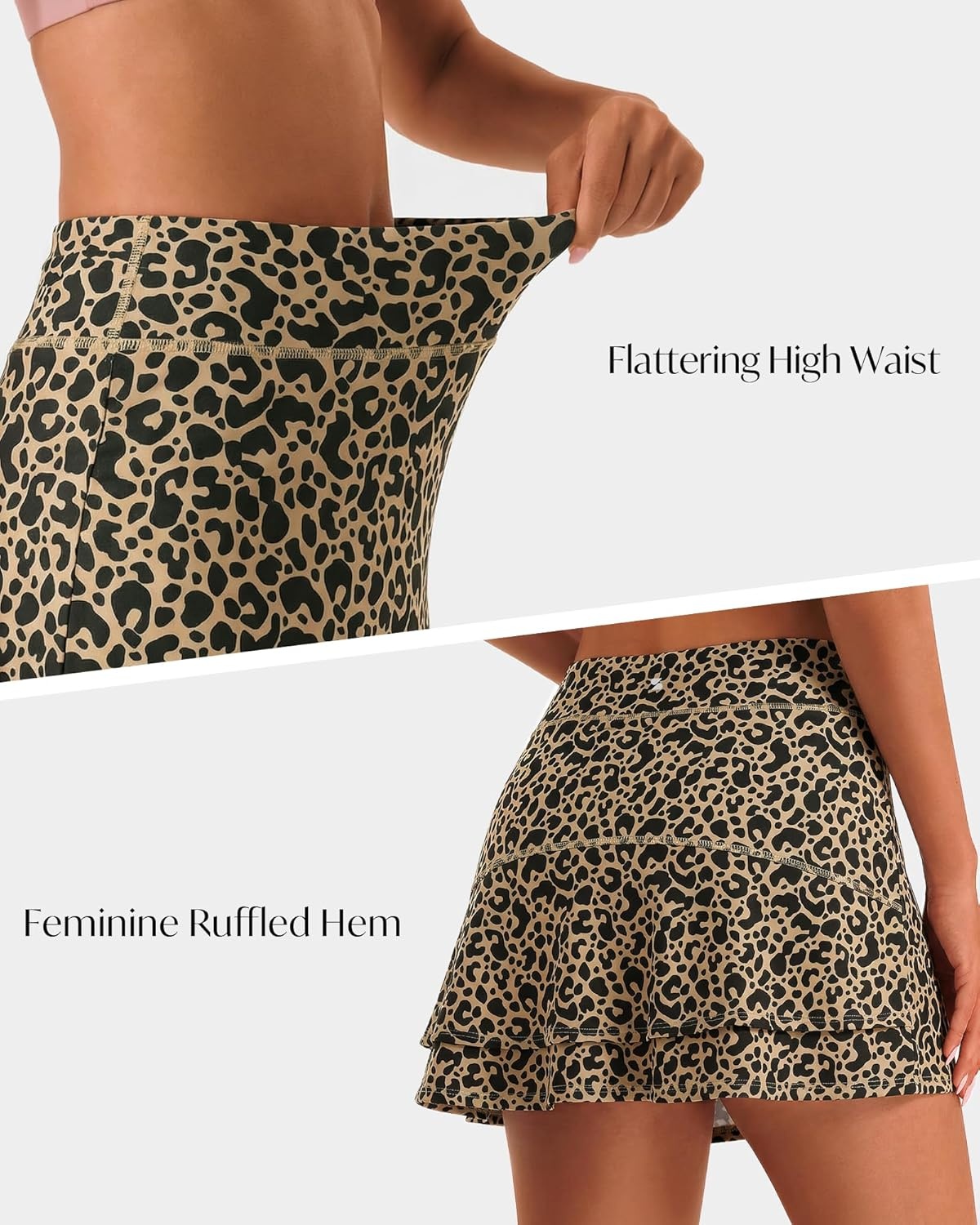 Stelle Tennis Skirts for Women Athletic Skirt with Shorts Golf Skort Pocket High Waisted Skorts Workout Pickleball(Cheetah)