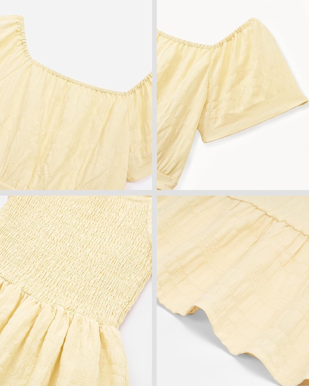 Stelle Girls Summer Casual Smocked Dress 5-15 Years | Square Neck,Smocked Back,Cotton Lining,Short Sleeve,Double Layer,A Line,Twirl,Vacation School Beach Holiday Skater Dress(Butter)