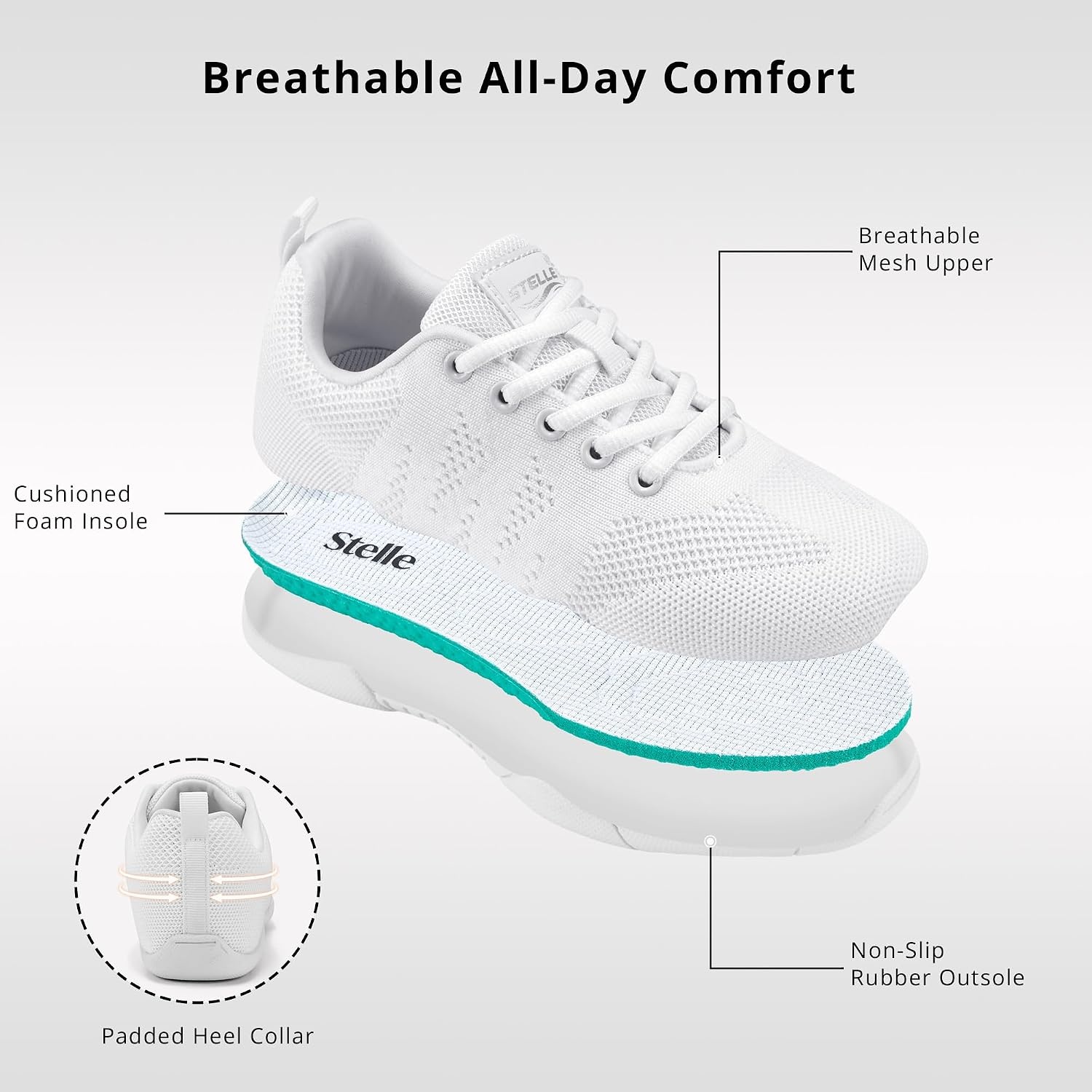 Stelle Cheer Shoes Girls and Women Lightweight Sneakers | Cheerleading Dance Shoes for Youth Athletic Training and Practice – Breathable Flexible Athletic Tennis Shoes(White)