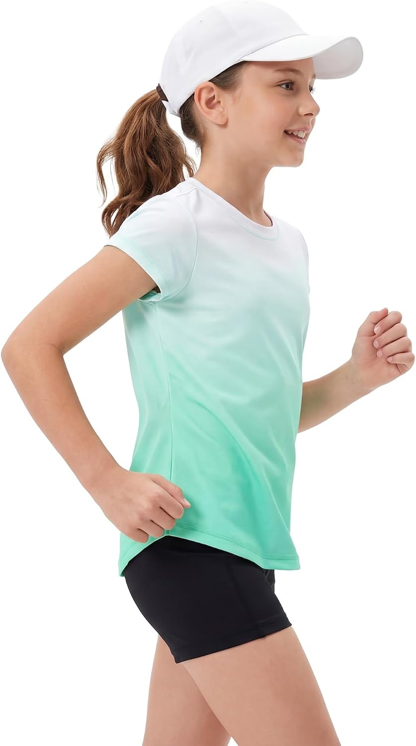 Stelle Girls Athletic Shirts Short Sleeve Running Dry Fit Tops Kids Teens(Mint Green)