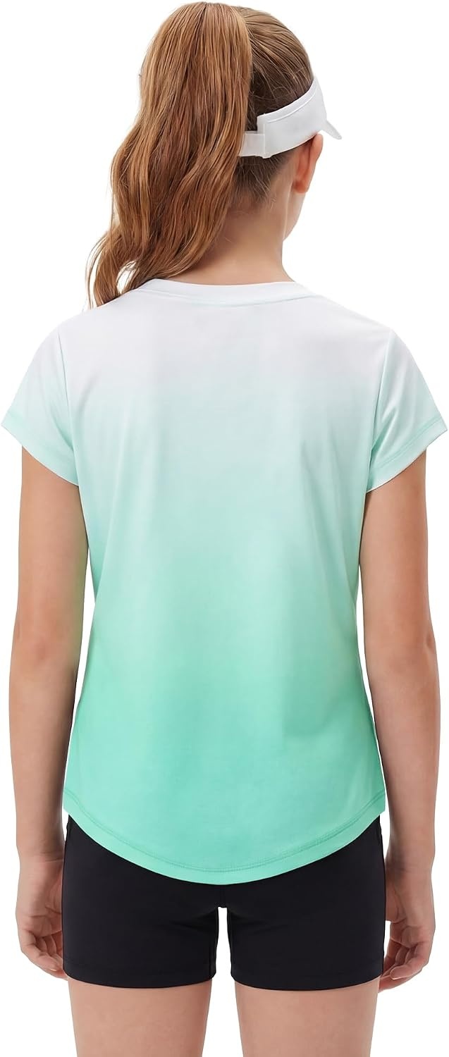 Stelle Girls Athletic Shirts Short Sleeve Running Dry Fit Tops Kids Teens(Mint Green)