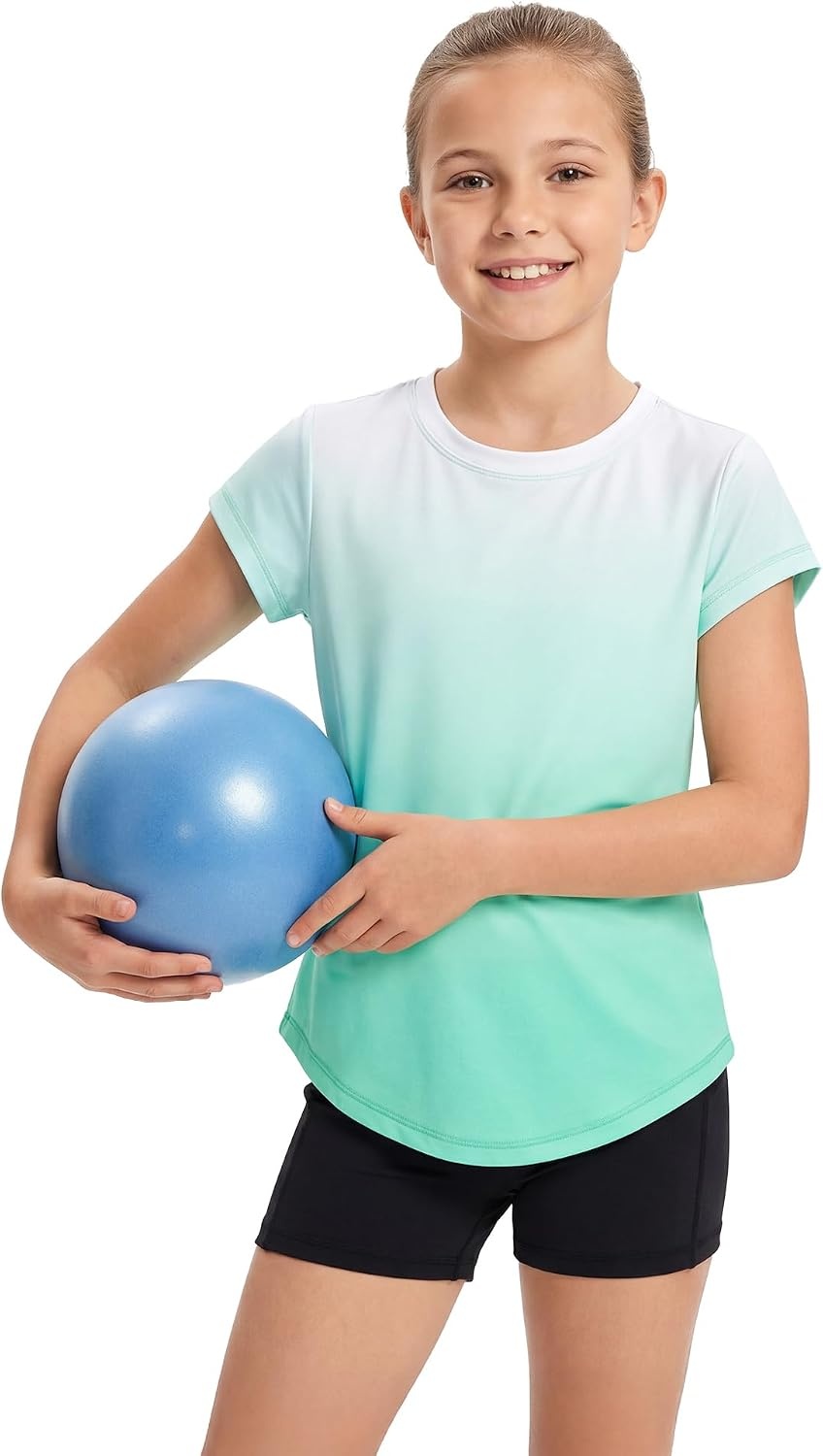 Stelle Girls Athletic Shirts Short Sleeve Running Dry Fit Tops Kids Teens(Mint Green)