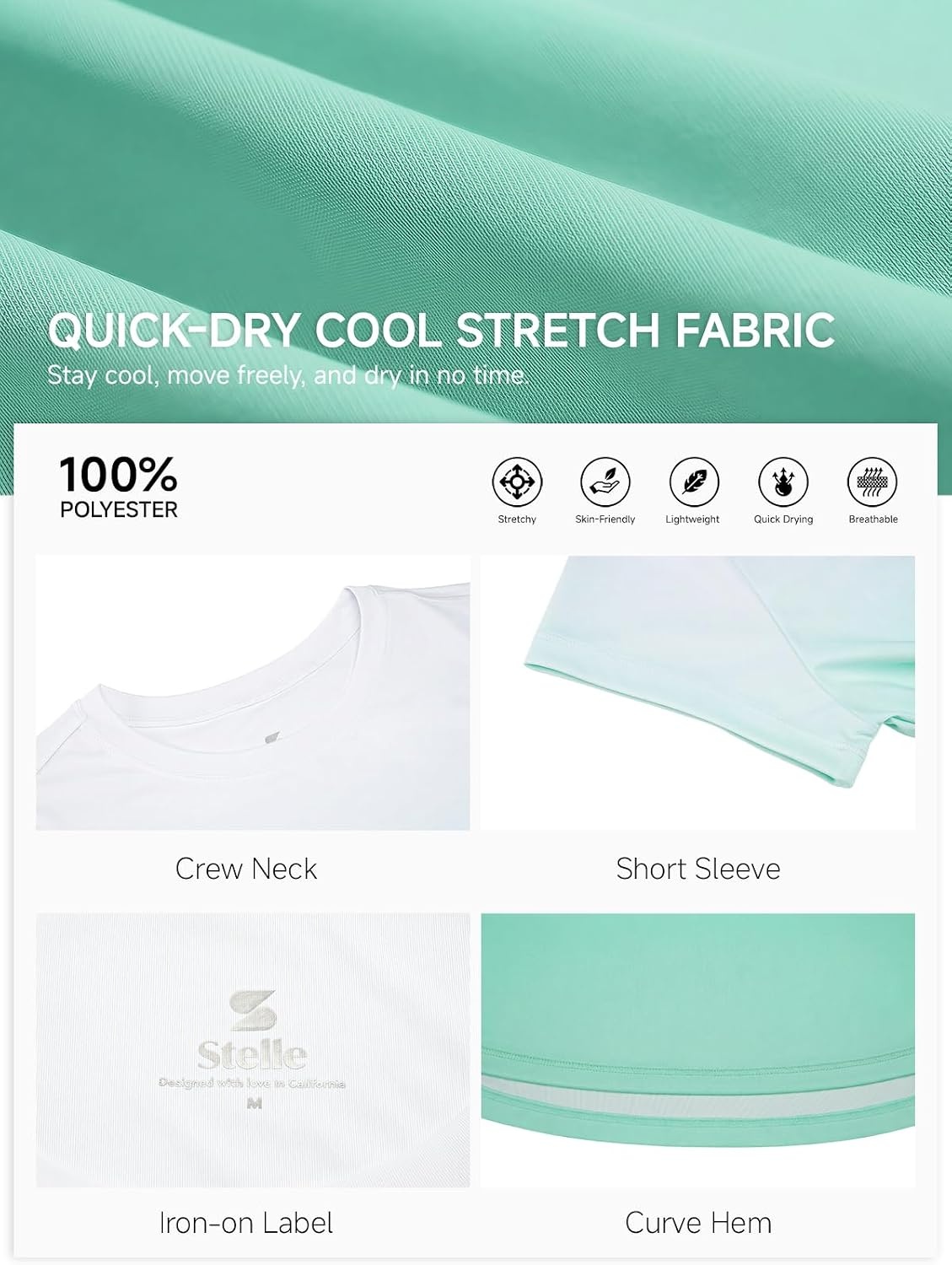 Stelle Girls Athletic Shirts Short Sleeve Running Dry Fit Tops Kids Teens(Mint Green)