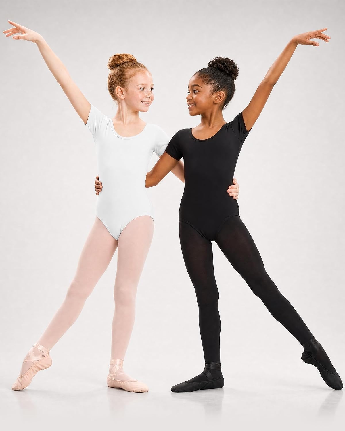 Stelle Girls Short Sleeve Leotards with Tights for Ballet/Dance Outfits | Footed or footless tights, Breathable, High elasticity & durable fabric, Ballet/Dance/Gymnastics leotard(White)